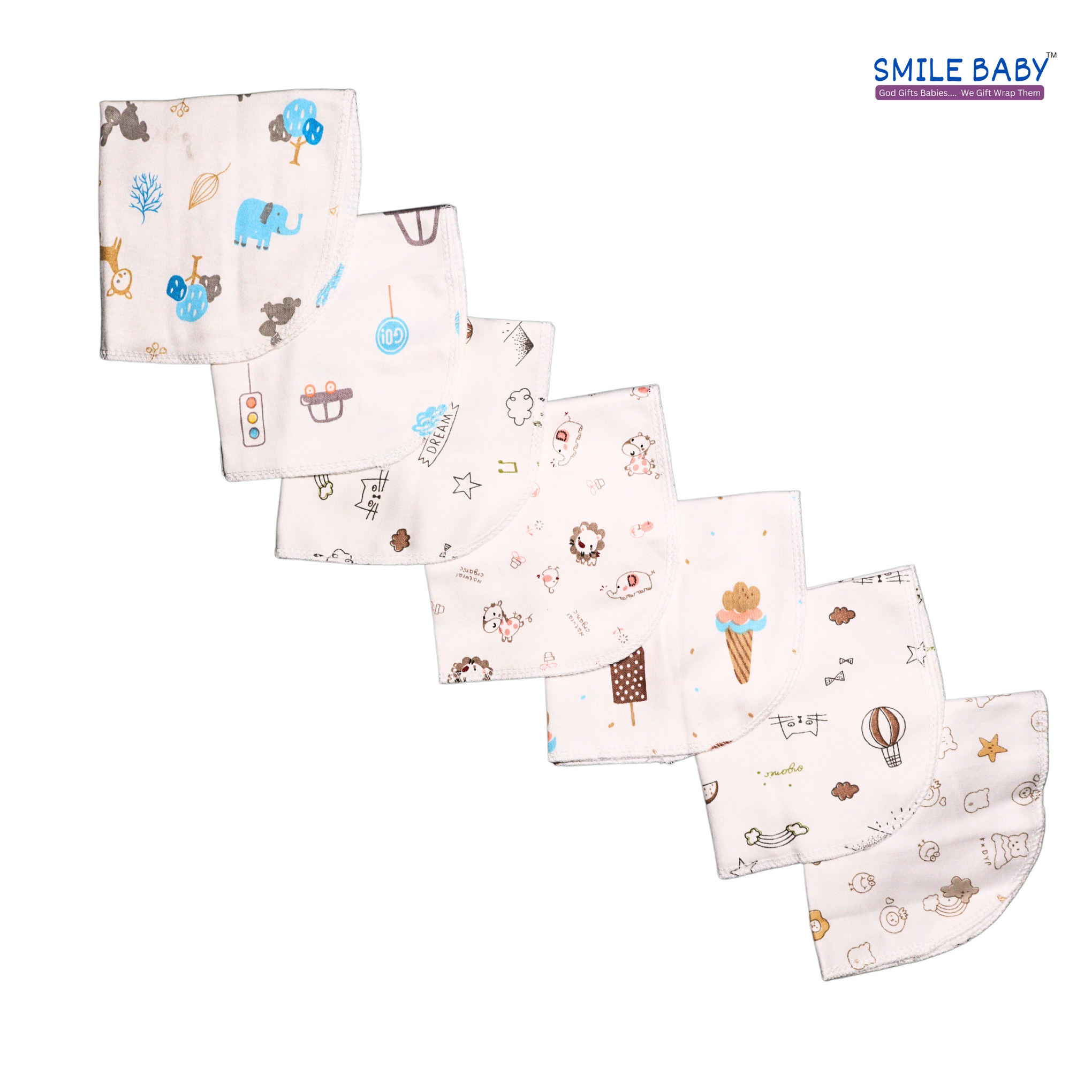 Smile Baby Face Napkin for New Born | Washable, Reusable Extra Soft Baby Face Napkin (7 pieces) White Color Pack of 1