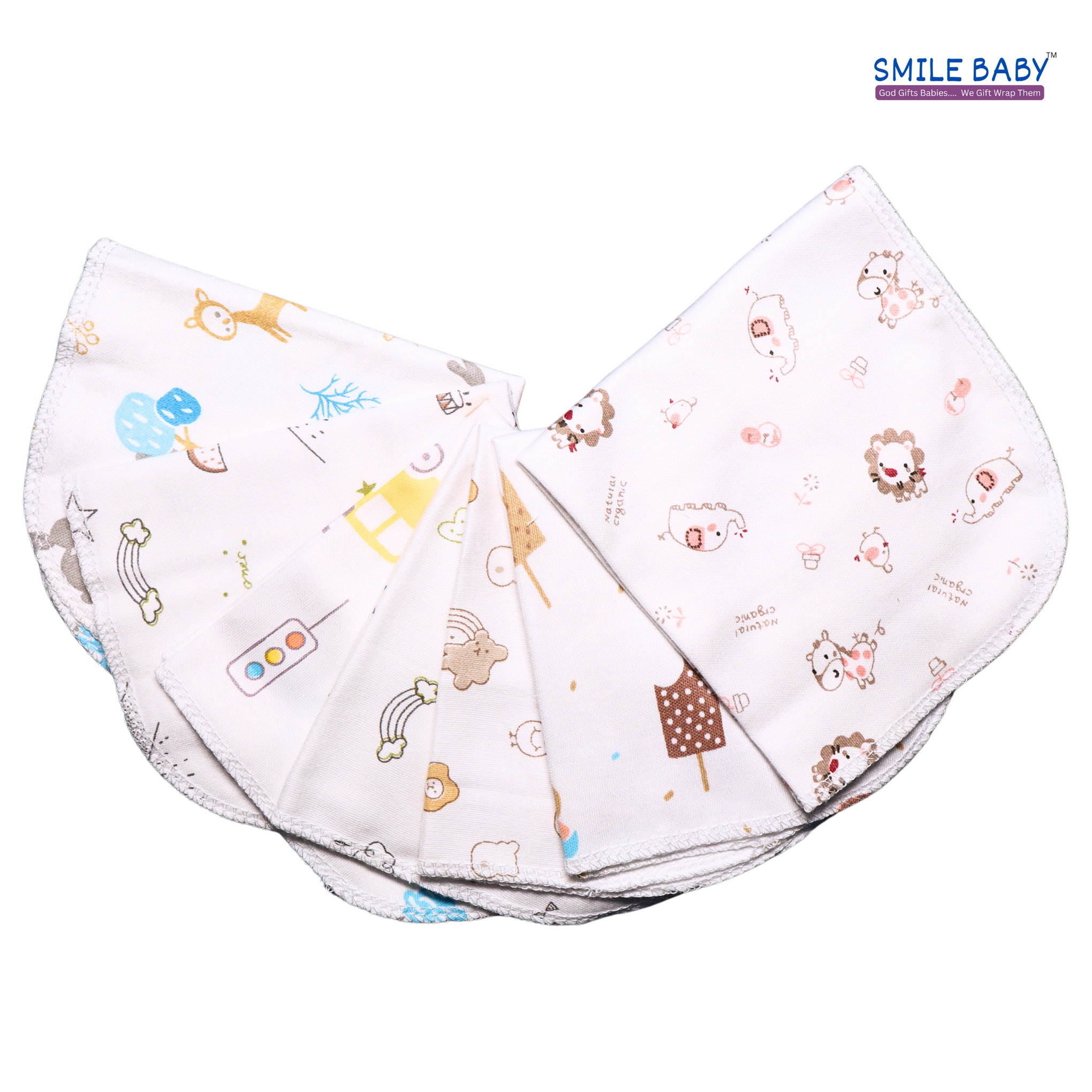 Smile Baby Face Napkin for New Born | Washable, Reusable Extra Soft Baby Face Napkin (7 pieces) White Color Pack of 1