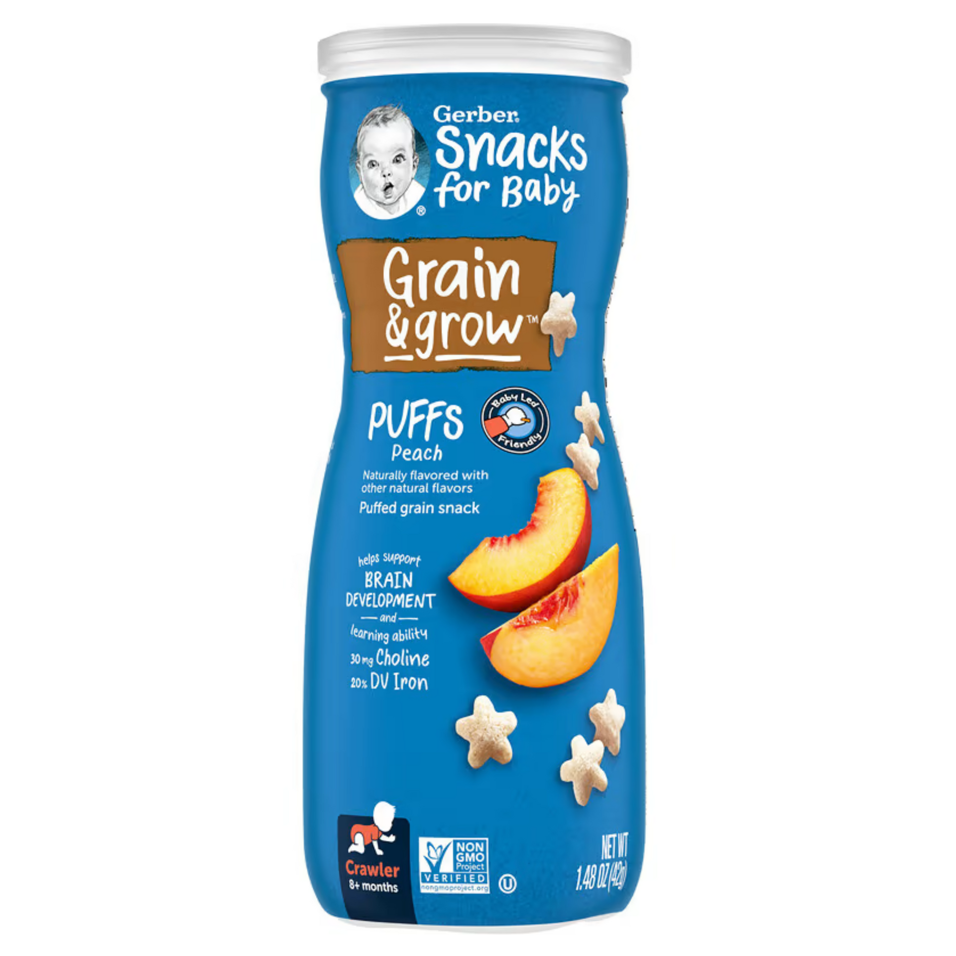 Gerber, Snacks for Baby, Grain & Grow, Puffs, Puffed Grain Snack, 8+ Months, Peach, 1.48 oz (42 g)