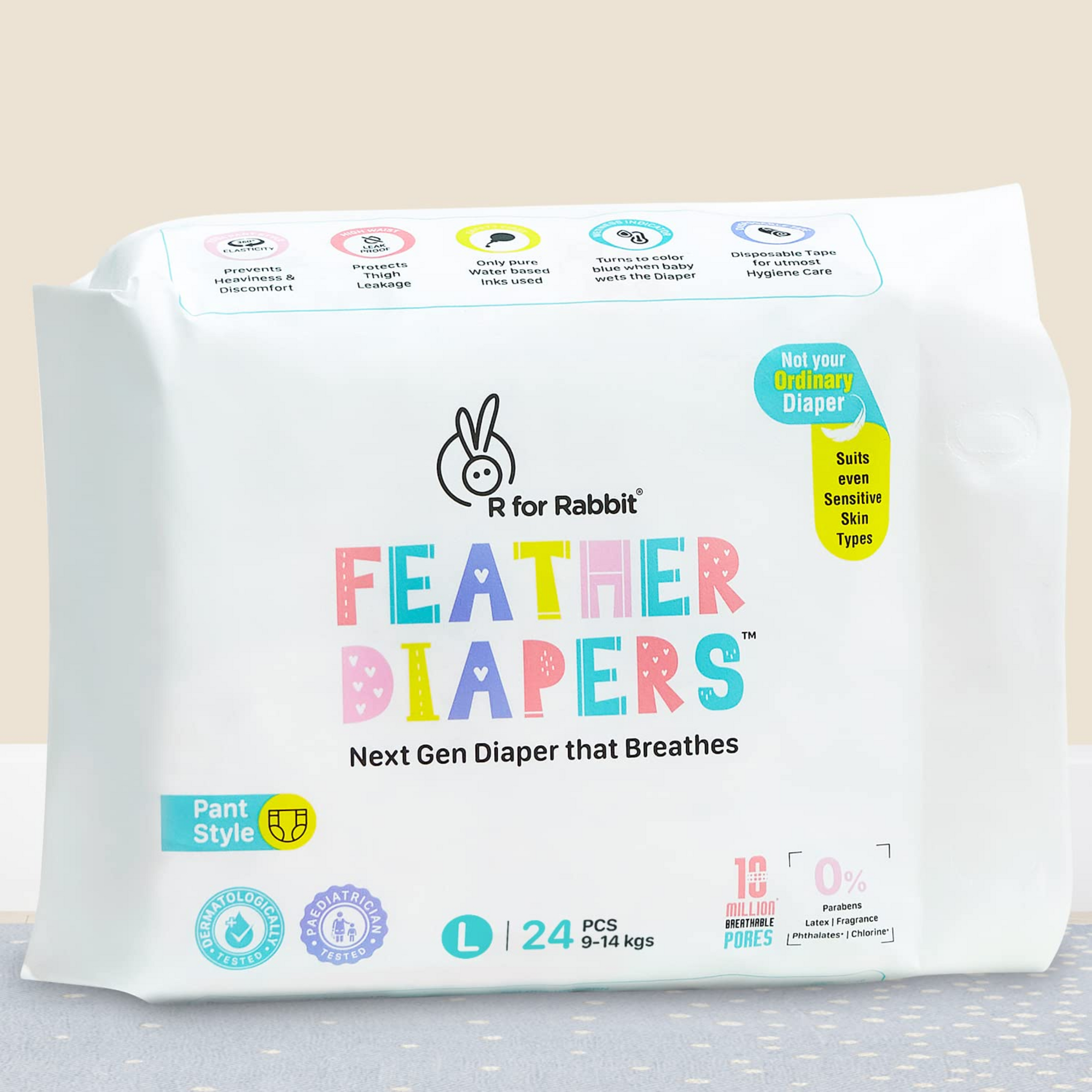 R for Rabbit Large L Size Premium Feather Diaper for Baby 9 to 14 kgs.