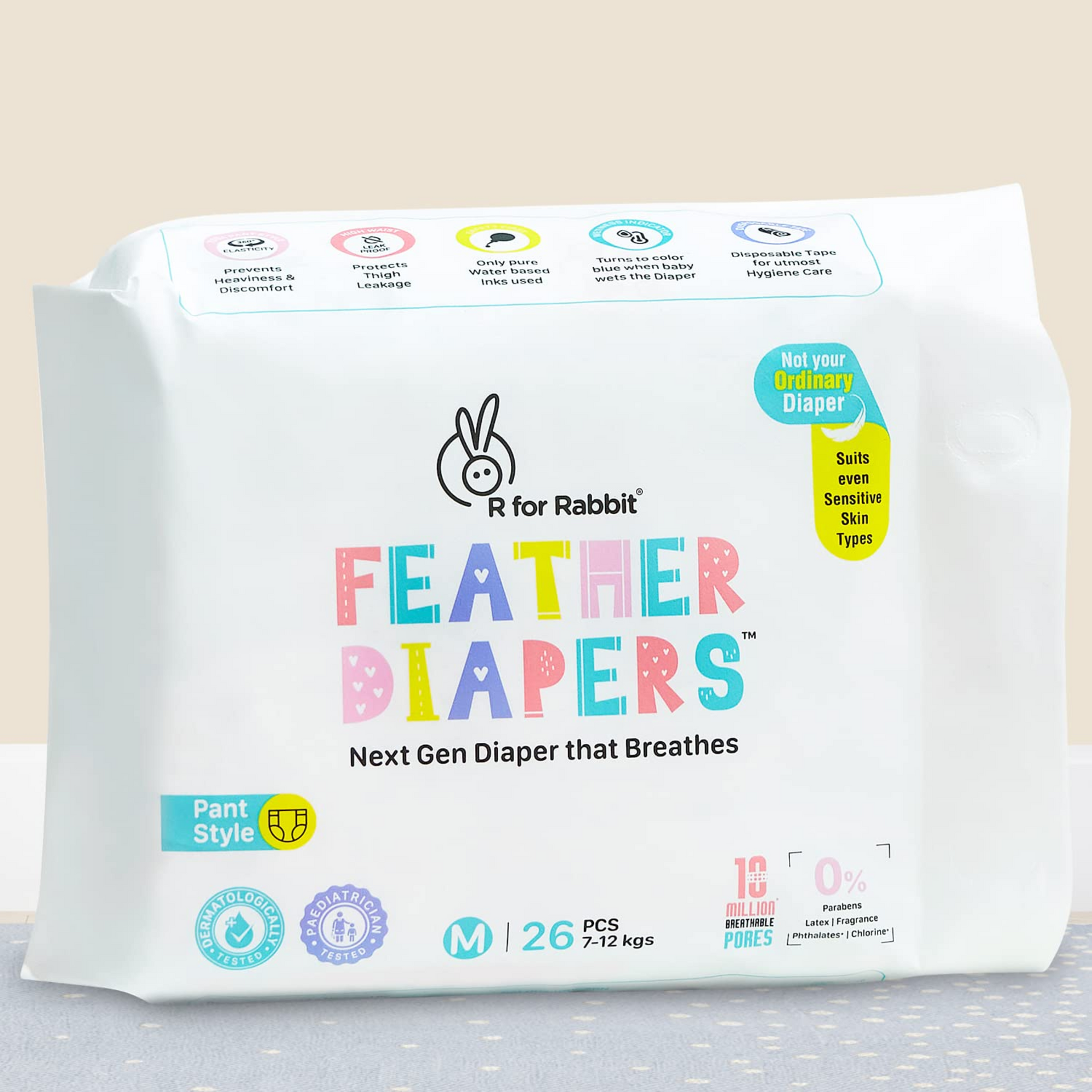 R for Rabbit Medium m Size Premium Feather Diaper for Baby 7 to 12 kgs.