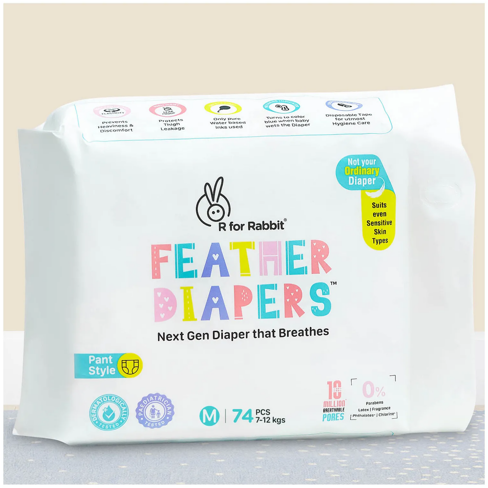 R for Rabbit Medium m Size Premium Feather Diaper for Baby 7 to 12 kgs.