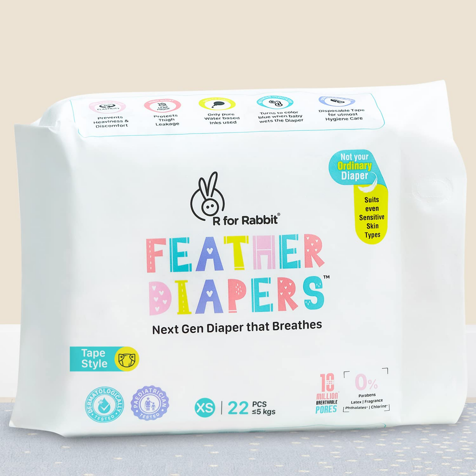 R for Rabbit XS New born Premium Feather Diaper nb Taped Size for Baby 0 to 5 kgs.