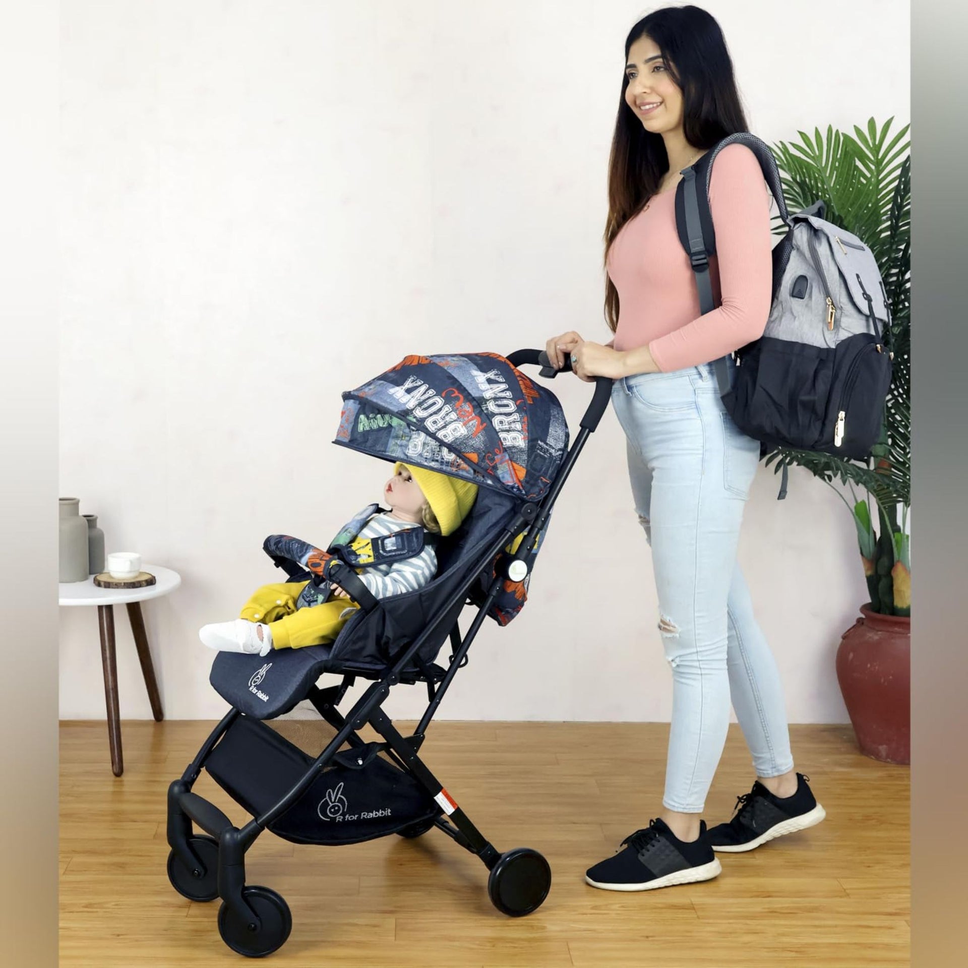 R for Rabbit Pocket Stroller Lite Stroller for Kids | Portable Travel Friendly Pre Installed Baby Trolley Pram for Newborn Boys & Girls of Age 0-3 Years (Grey)