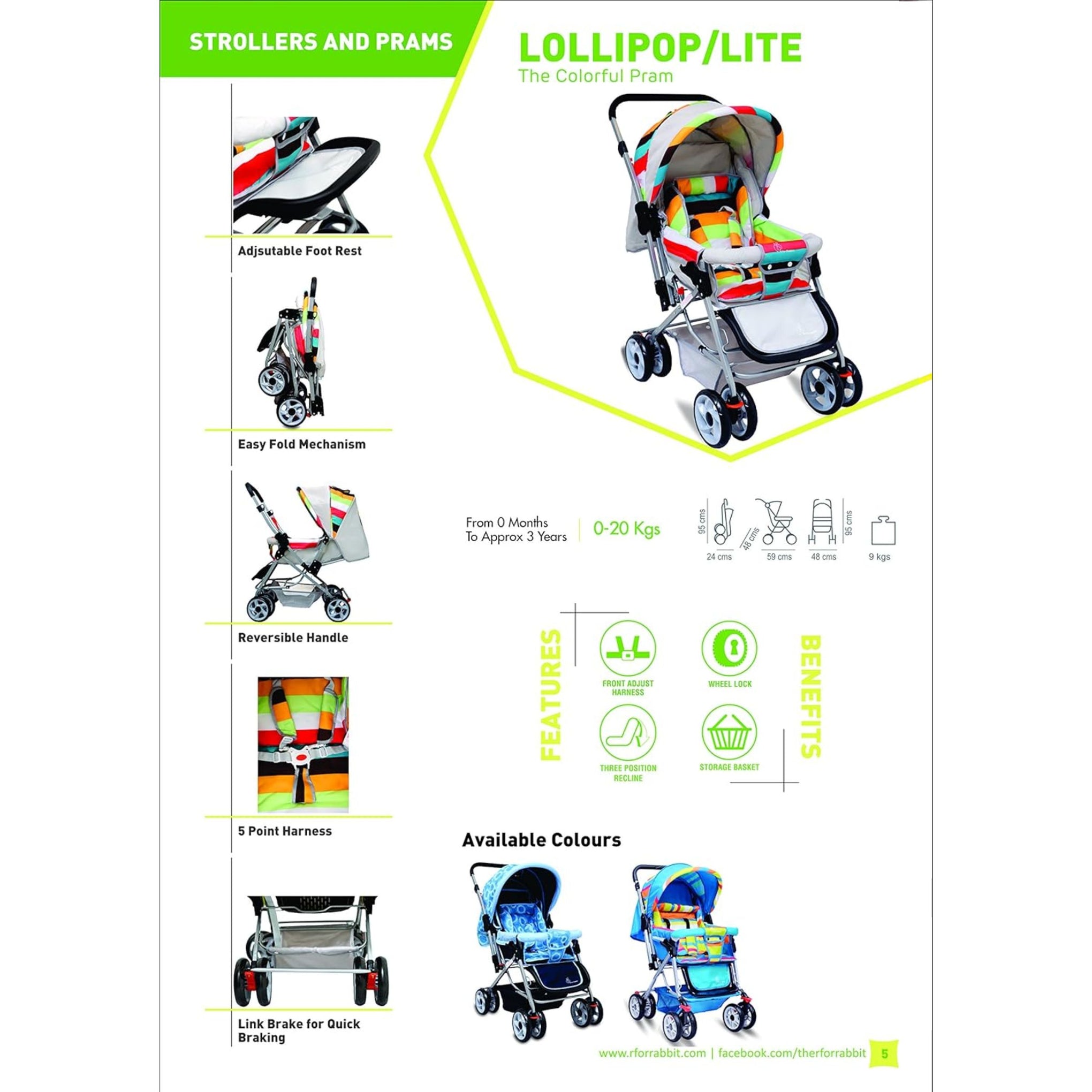 R for Rabbit Lollipop - The Colorful Pram Cum Stroller for Baby/Kids(Multi)