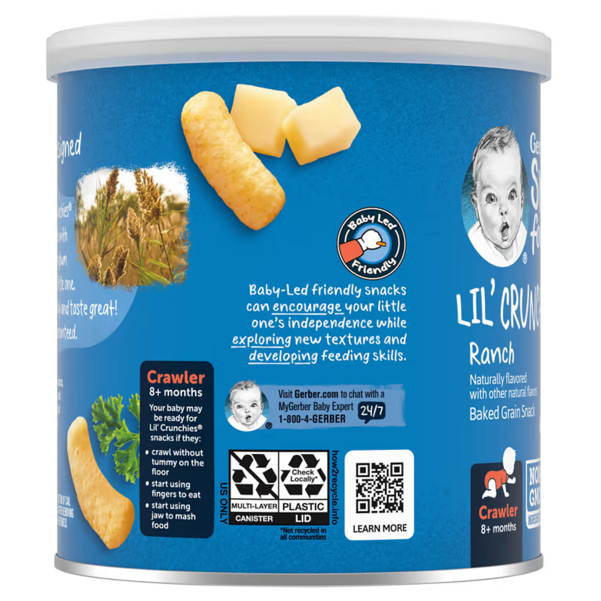 Gerber, Snacks for Baby, Lil' Crunchies, Baked Grain Snack, 8+ Months, Ranch, 1.48 oz (42 g)