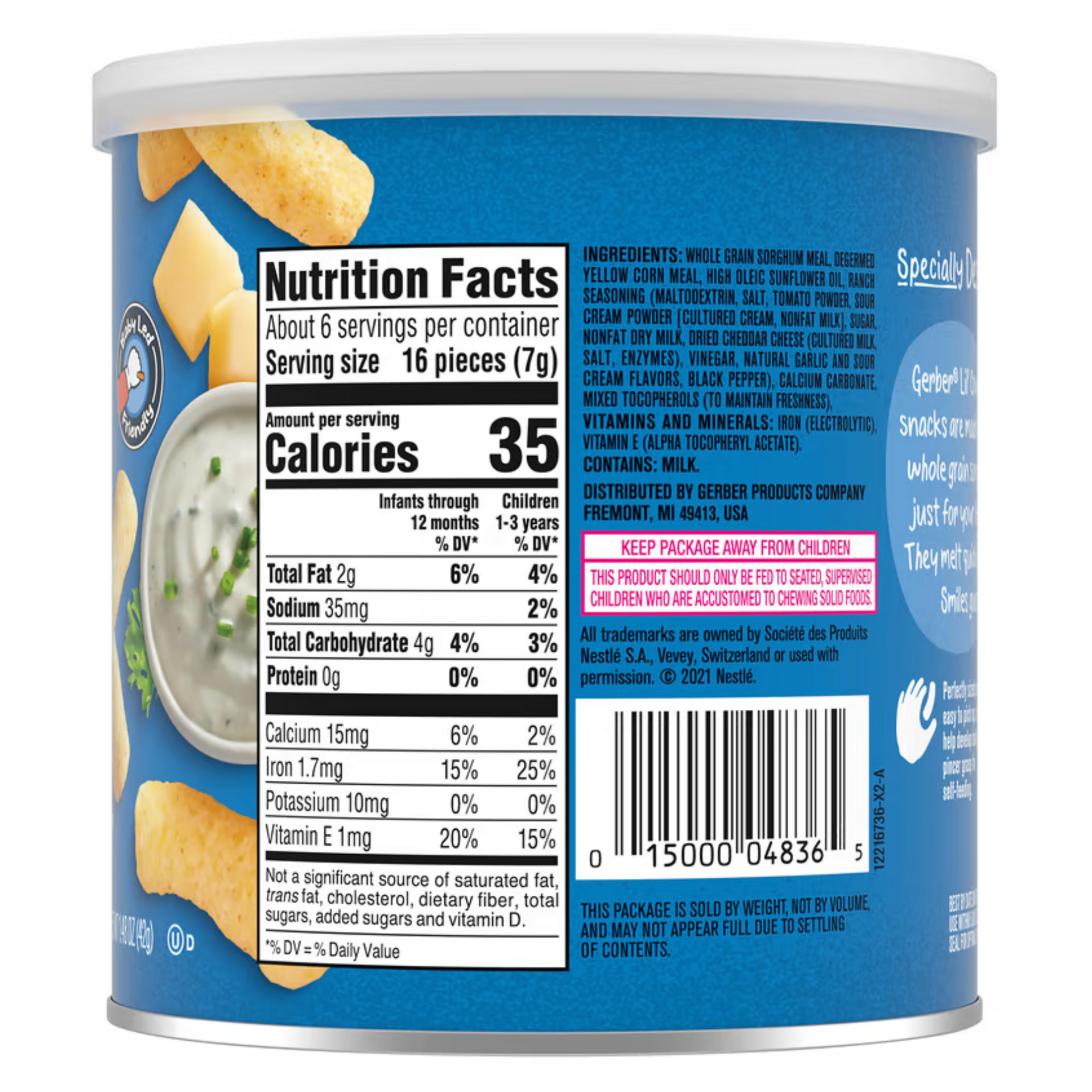 Gerber, Snacks for Baby, Lil' Crunchies, Baked Grain Snack, 8+ Months, Ranch, 1.48 oz (42 g)