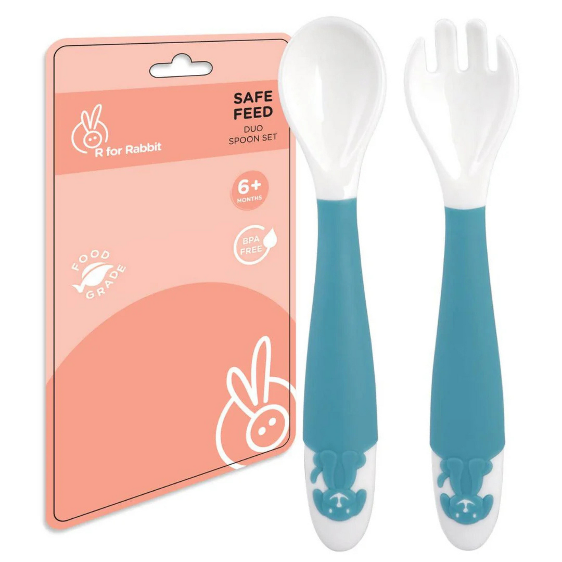 R For Rabbit Safe Feed Duo Spoon Set (Blue)