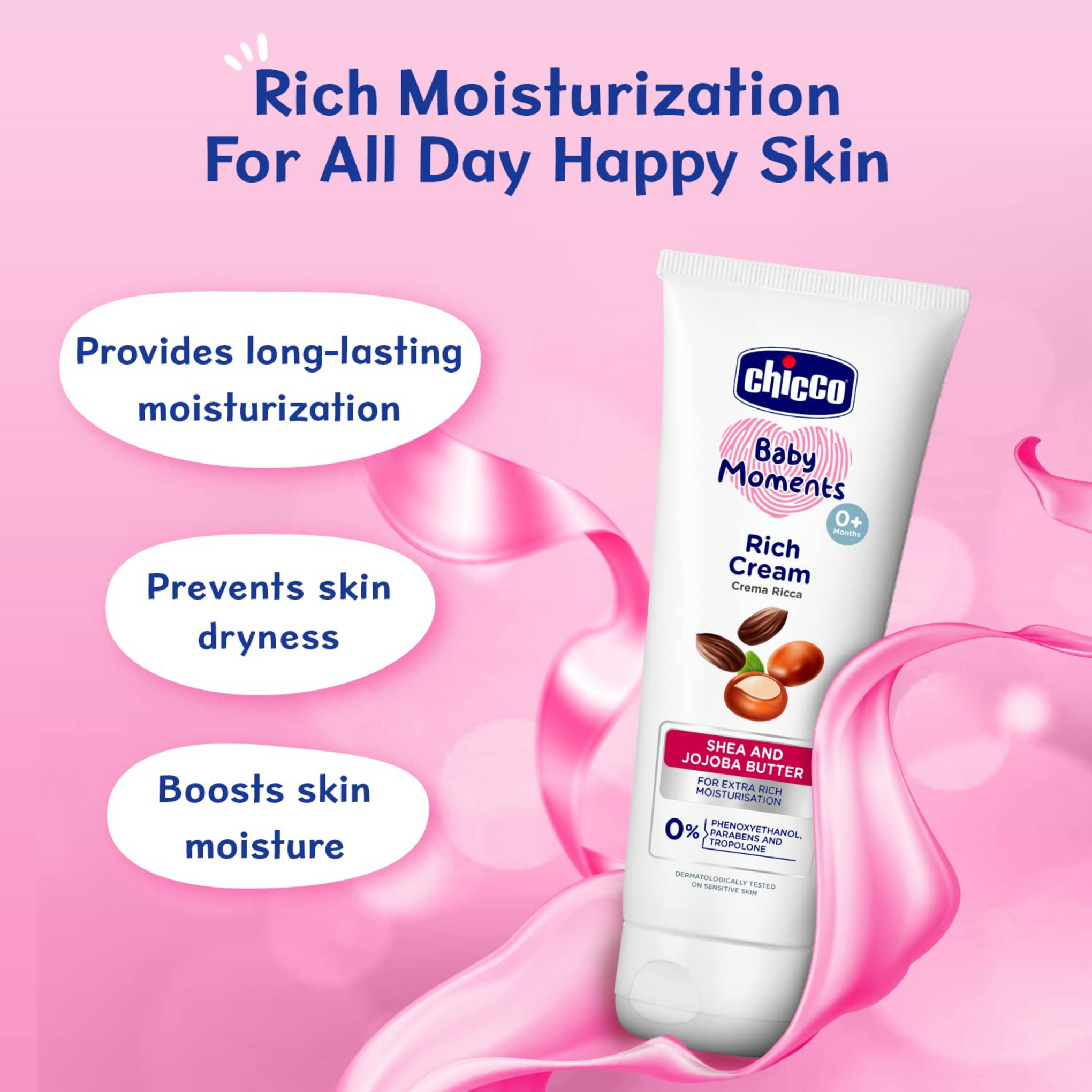 Chicco Baby Moments Rich Cream for Newborn Babies with Shea & Jojoba Butter,| Rich Moisturization and Dryness Prevention |Dermatologically Tested |Phenoxyethanol, Parabens & Lauryl sulphates free