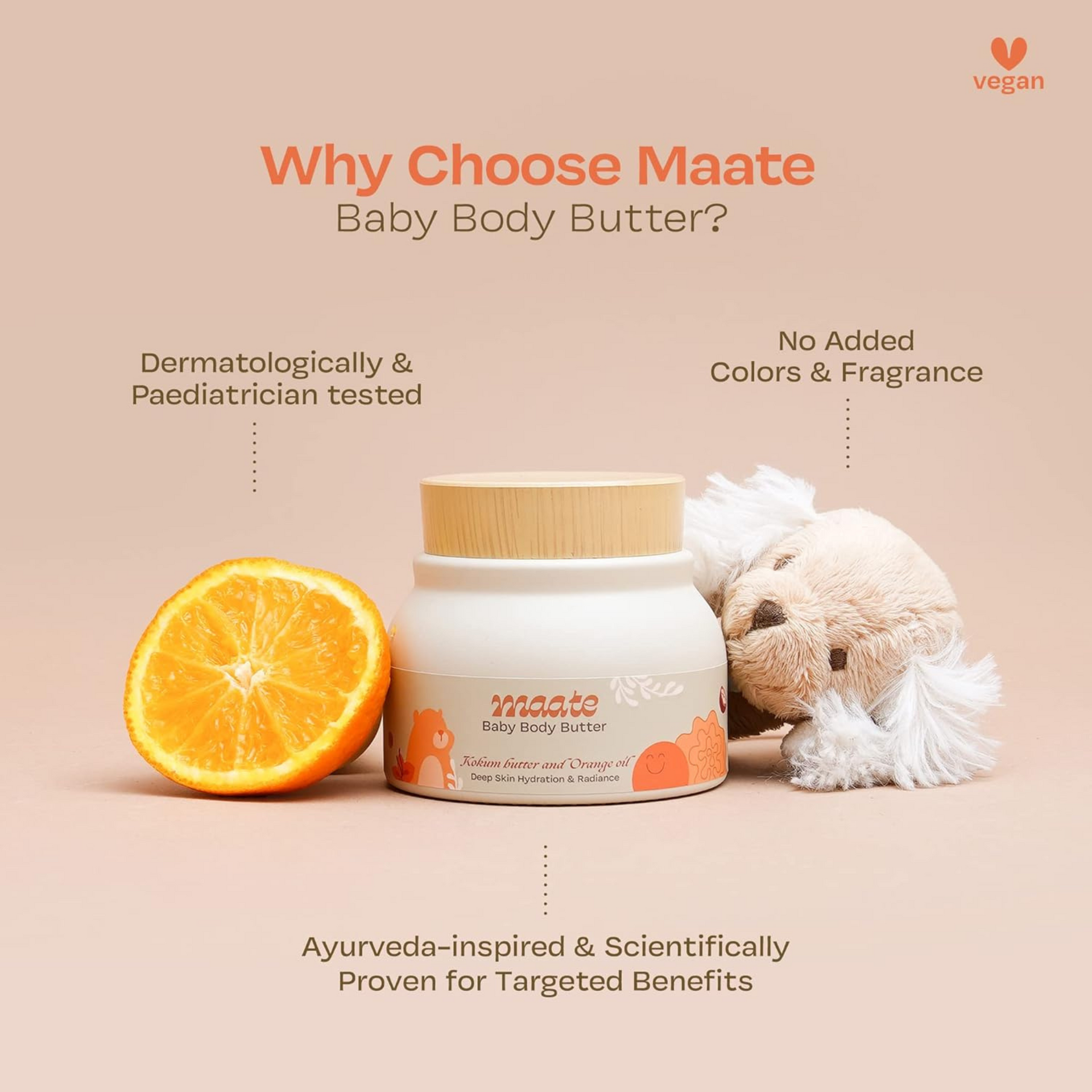 Maate Baby Body Butter (50 gm) | Enriched with Pure Kokum Butter, Shea Butter, Orange & Saffron Oil | Baby Cream For Face, Skin & Body | Baby Body Butter For Kids 0-12 years | Baby Moisturizer Cream