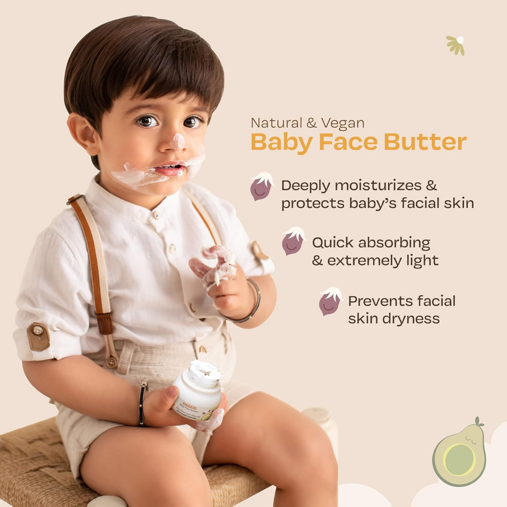 Maate Baby Face Butter| Enriched with Shea Butter & Avocado | Baby Cream For Face | Baby Face Butter For Kids 0-12 years | Nourishes & Softens Skin | Quick Absorbing and Extremely Light