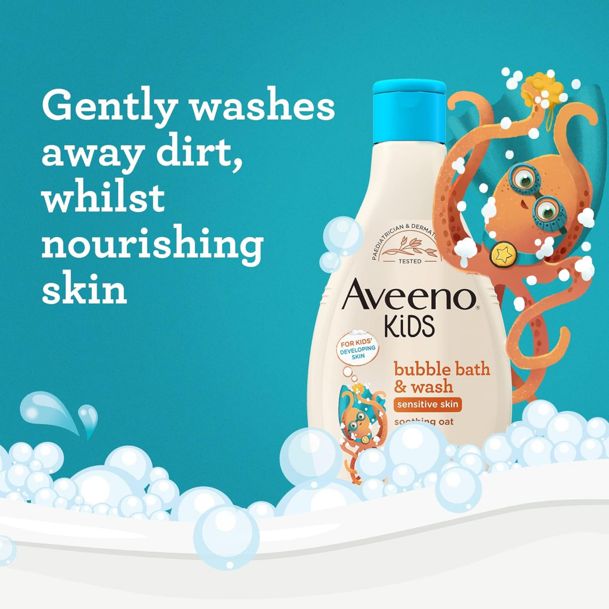 Aveeno KIDS Bubble Bath & Wash 250ml | Enriched with Soothing Oat Extract | Foam Body Wash Developed for Your Little Superhero