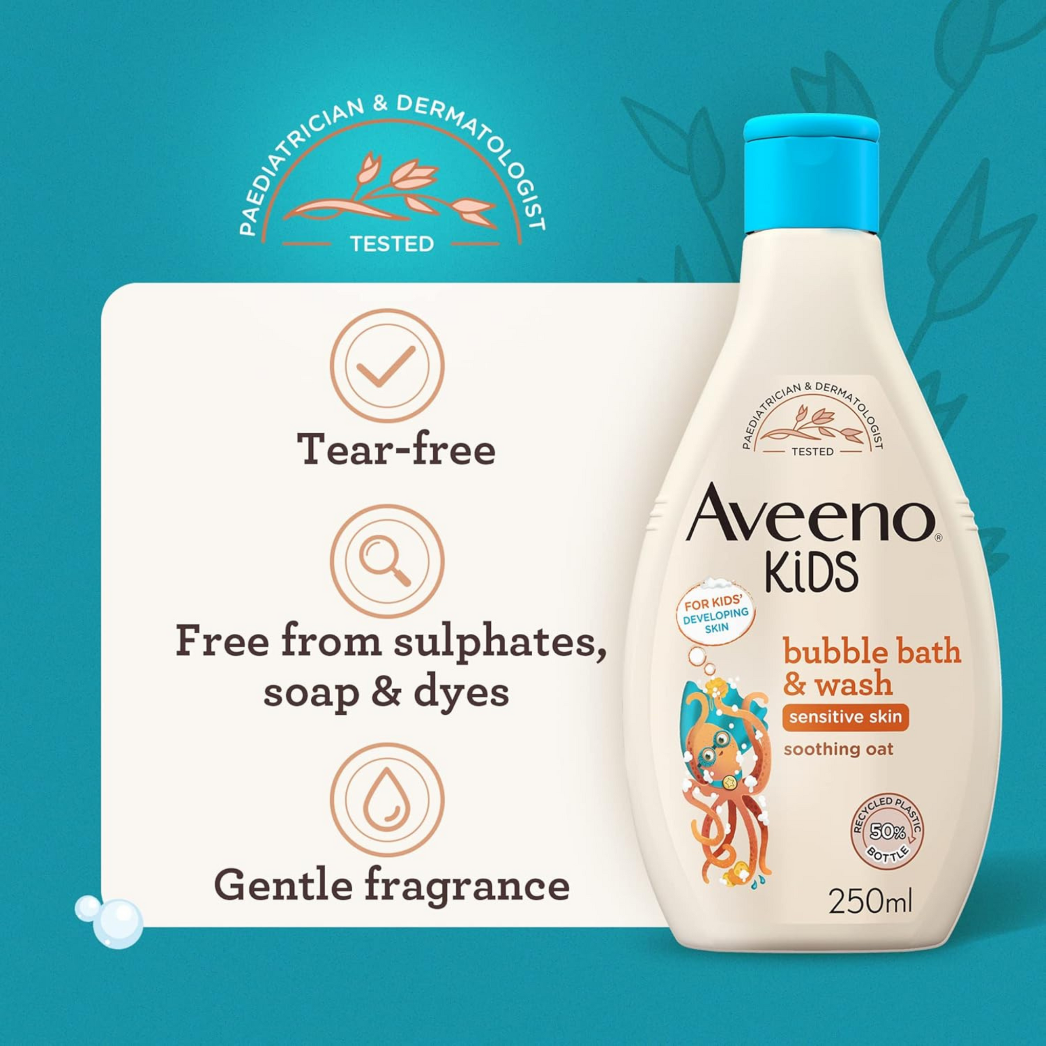 Aveeno KIDS Bubble Bath & Wash 250ml | Enriched with Soothing Oat Extract | Foam Body Wash Developed for Your Little Superhero