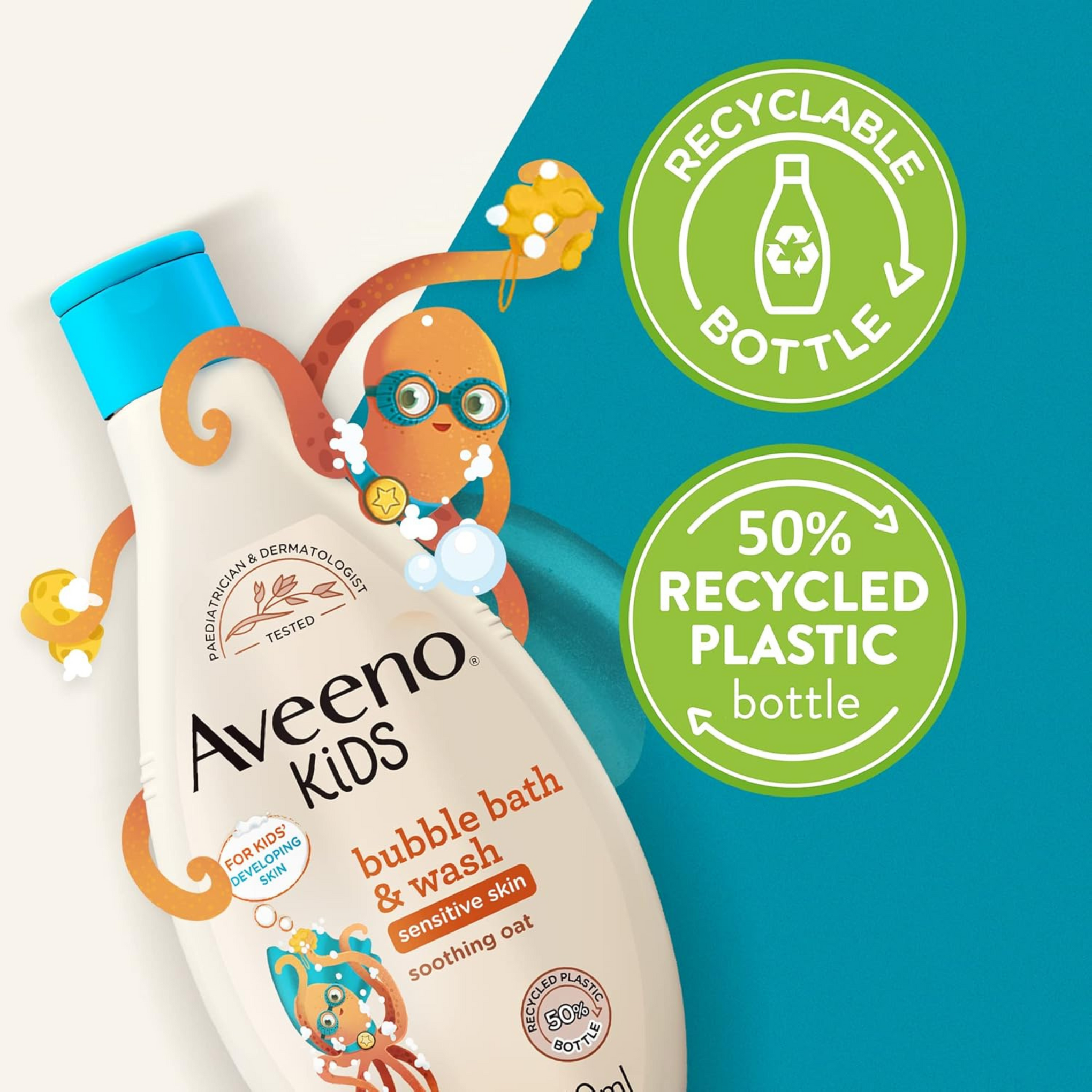 Aveeno KIDS Bubble Bath & Wash 250ml | Enriched with Soothing Oat Extract | Foam Body Wash Developed for Your Little Superhero