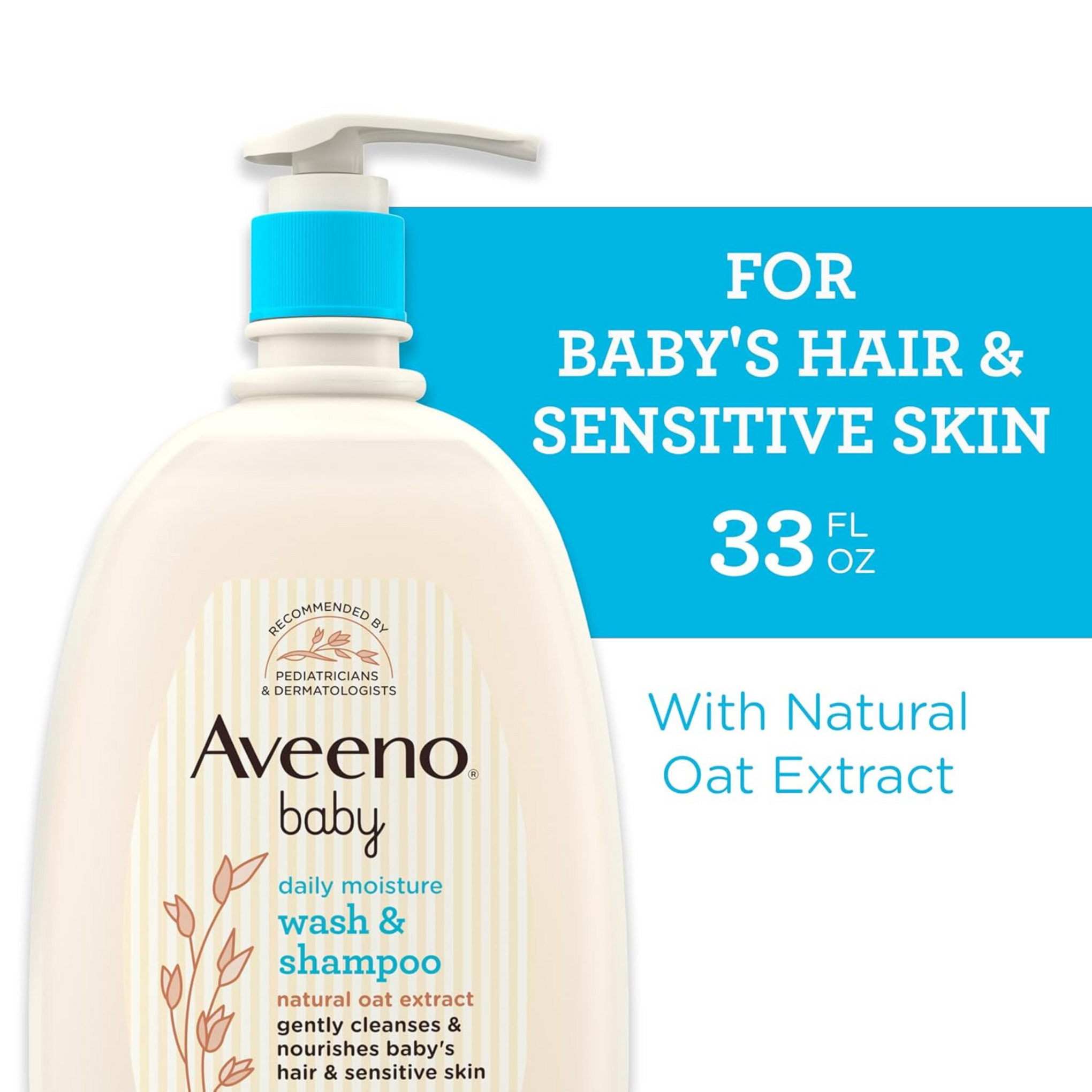 Aveeno Baby Daily Moisture Gentle Bath Wash & Shampoo with Natural Oat Extract, Hypoallergenic, Tear-Free & Paraben-Free Formula For Sensitive Hair & Skin, Lightly Scented