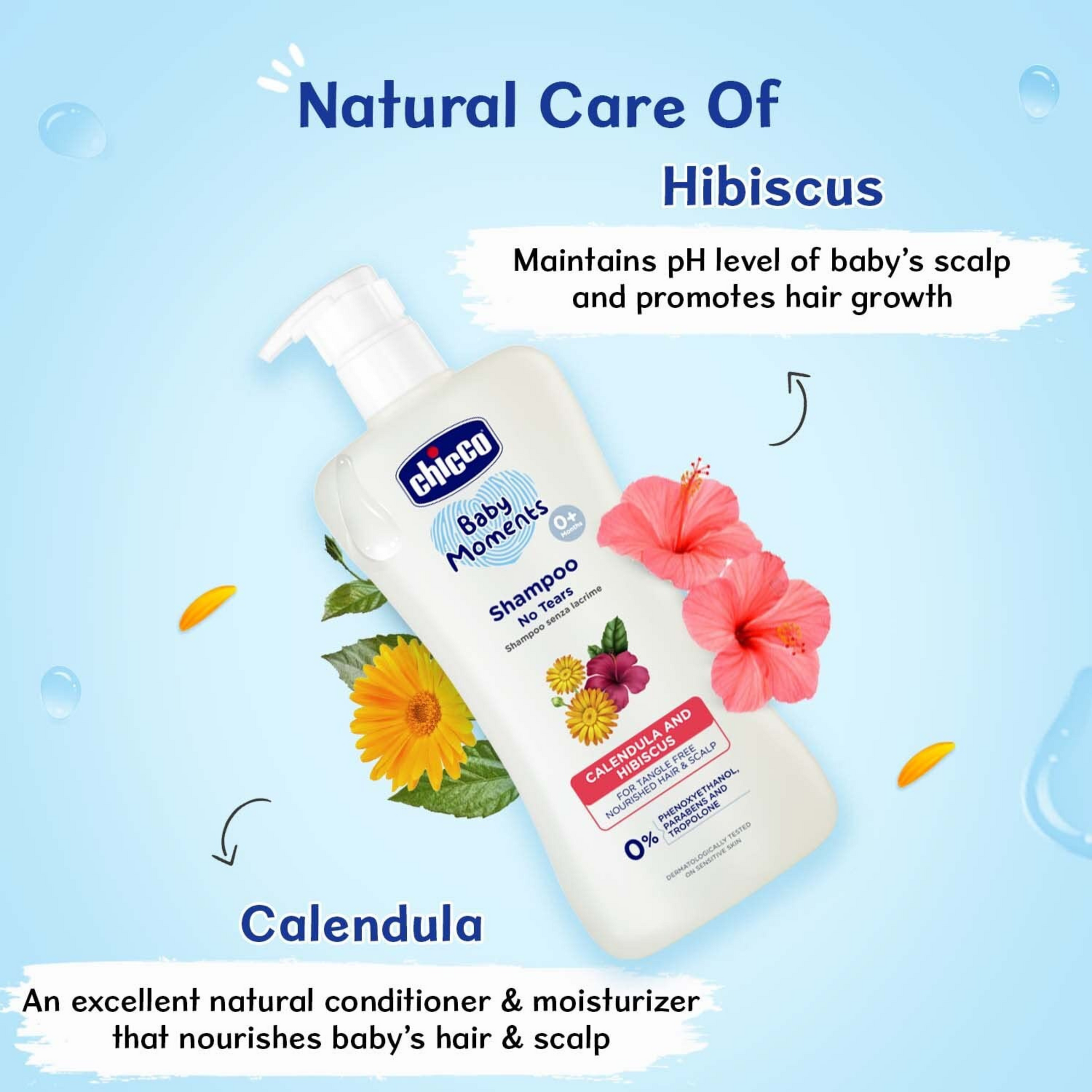 Chicco Baby Moments Shampoo for Babies with Calendula & Hibiscus, 200 ml| No Tears Formula|For Soft & Smooth Hair|Dermatologically Tested|Parabens & Phenoxyethanol Free