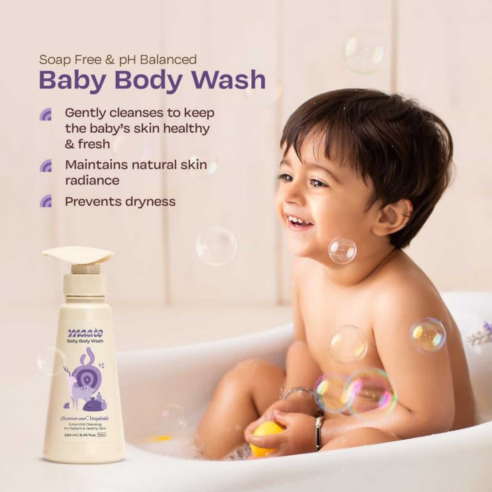 Maate Baby Body Wash| With Ayurvedic Herbs Beetroot, Manjistha & Neem extracts | Body Wash for Dry & Sensitive Skin | Natural & Vegan | Tear-free & pH Balanced | Soap Free | Body Wash