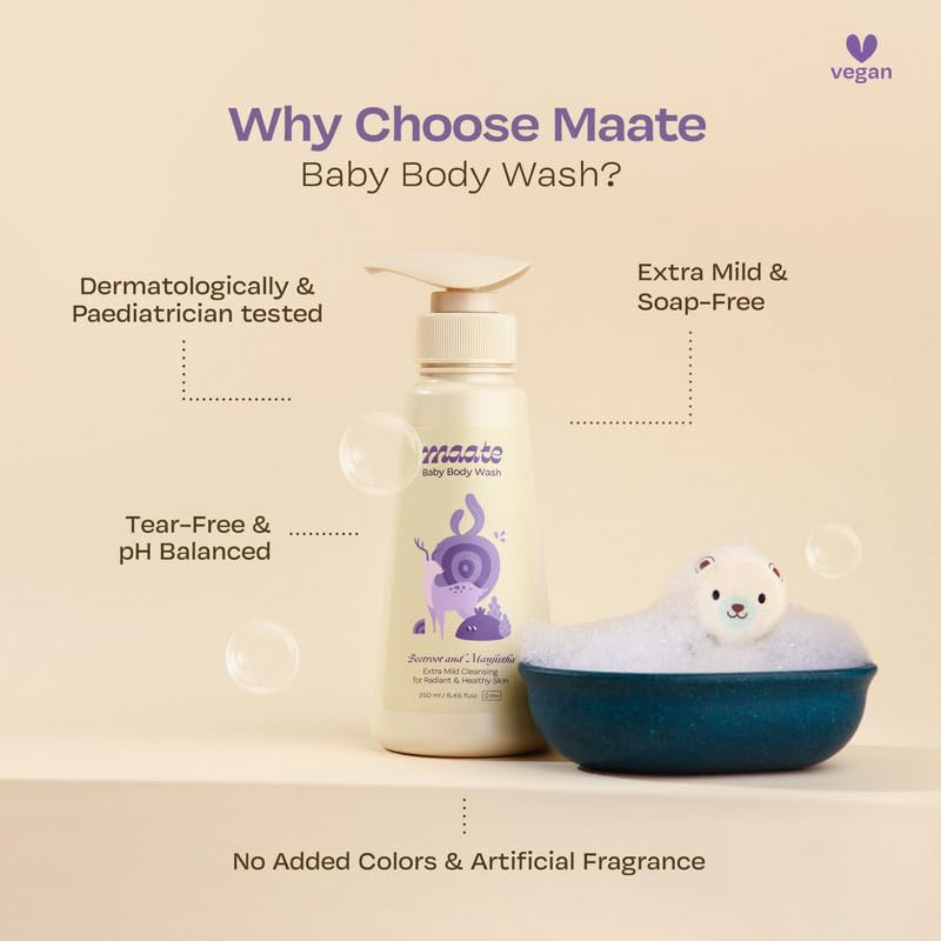 Maate Baby Body Wash| With Ayurvedic Herbs Beetroot, Manjistha & Neem extracts | Body Wash for Dry & Sensitive Skin | Natural & Vegan | Tear-free & pH Balanced | Soap Free | Body Wash