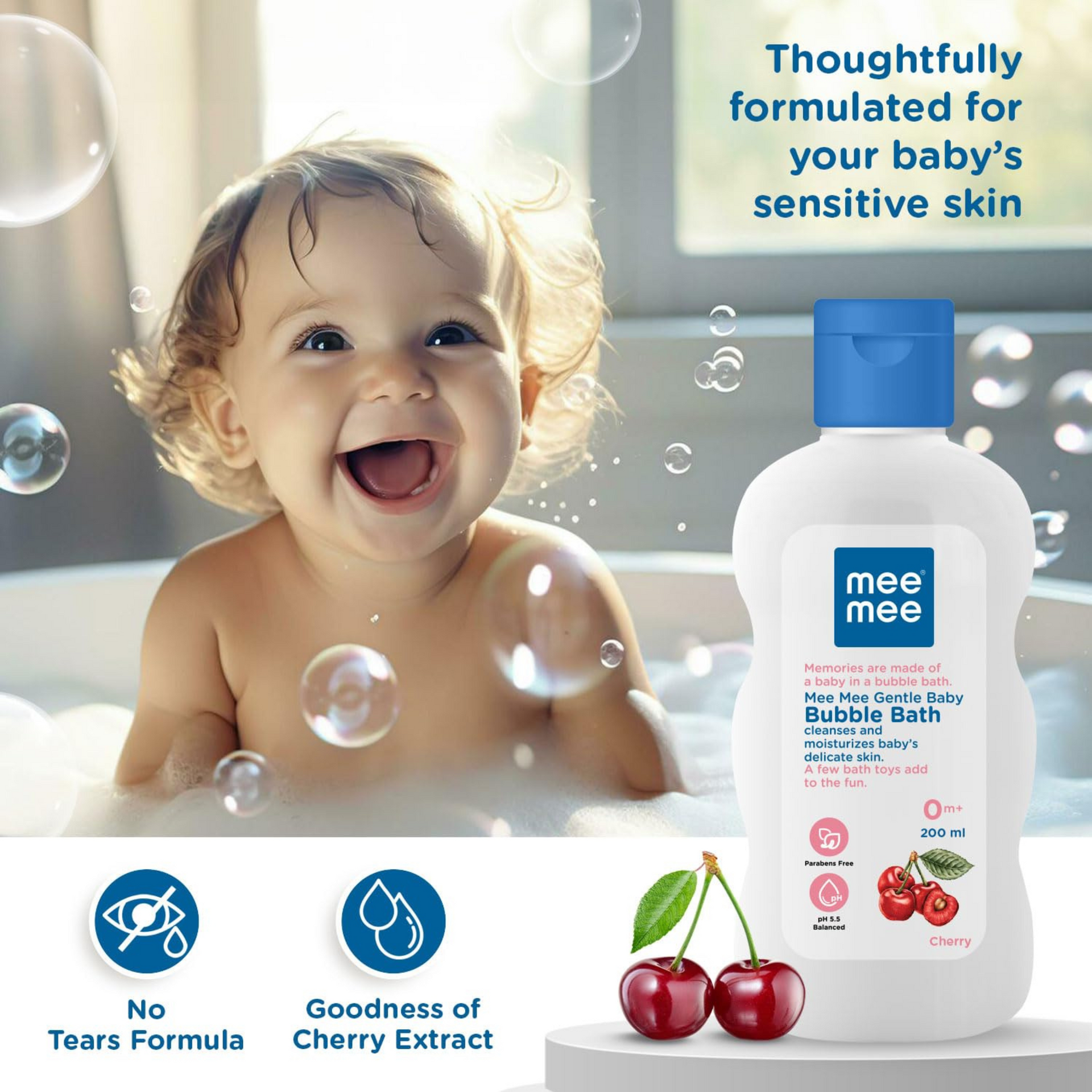 Mee Mee Foamy Baby Mild Bubble Bath With Cherry & Fruit Extracts | Tear-Free Moisturizes and Soothes Skin |Infant Friendly Natural Head to Toe Baby Wash Dermatologically Tested