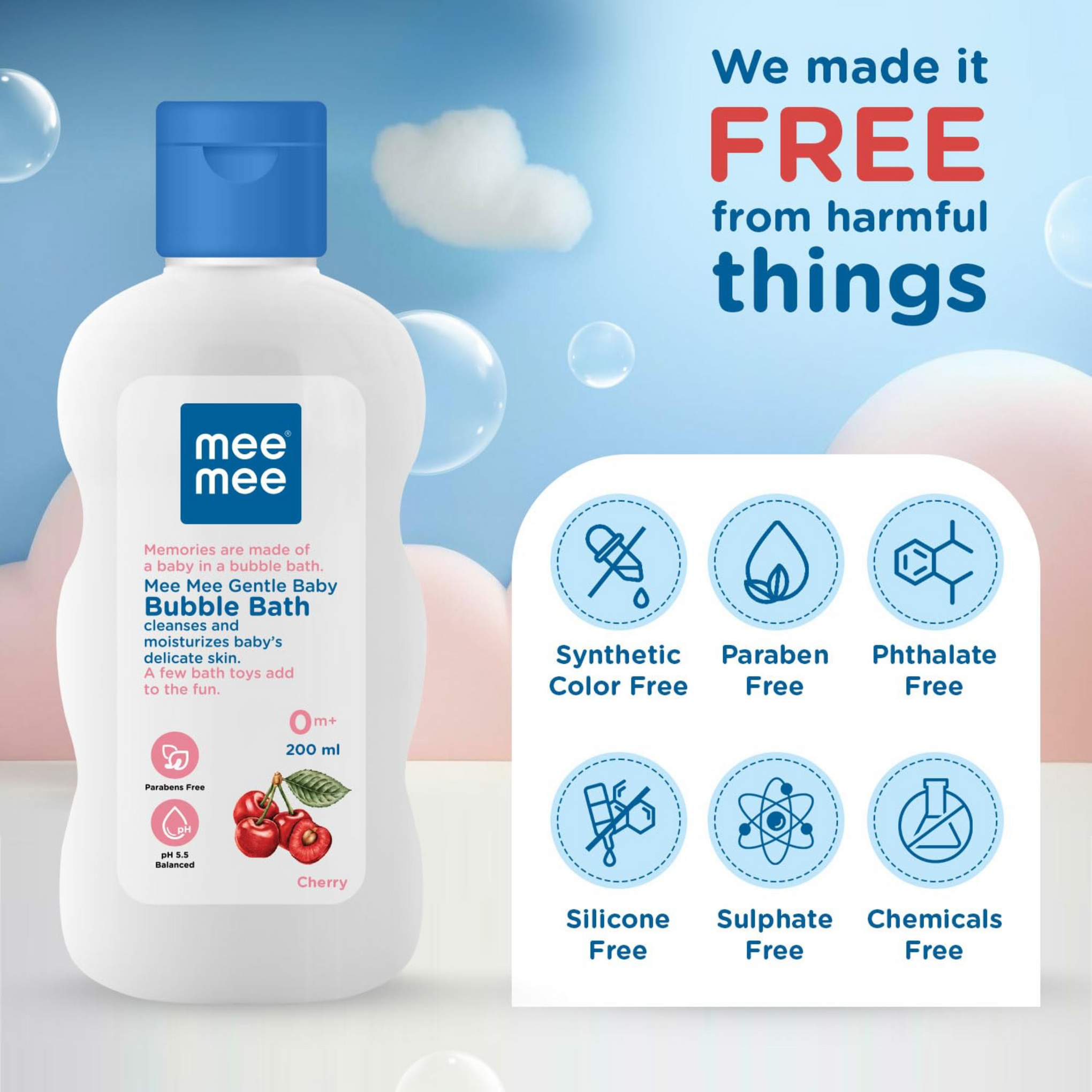 Mee Mee Foamy Baby Mild Bubble Bath With Cherry & Fruit Extracts | Tear-Free Moisturizes and Soothes Skin |Infant Friendly Natural Head to Toe Baby Wash Dermatologically Tested