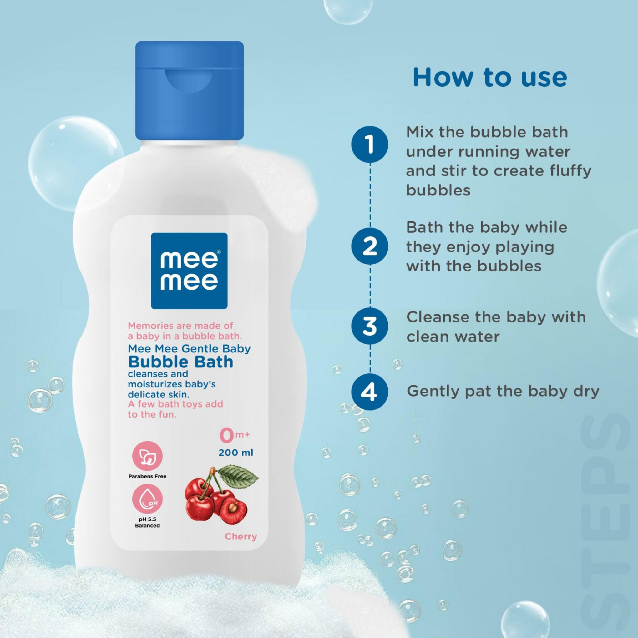 Mee Mee Foamy Baby Mild Bubble Bath With Cherry & Fruit Extracts | Tear-Free Moisturizes and Soothes Skin |Infant Friendly Natural Head to Toe Baby Wash Dermatologically Tested