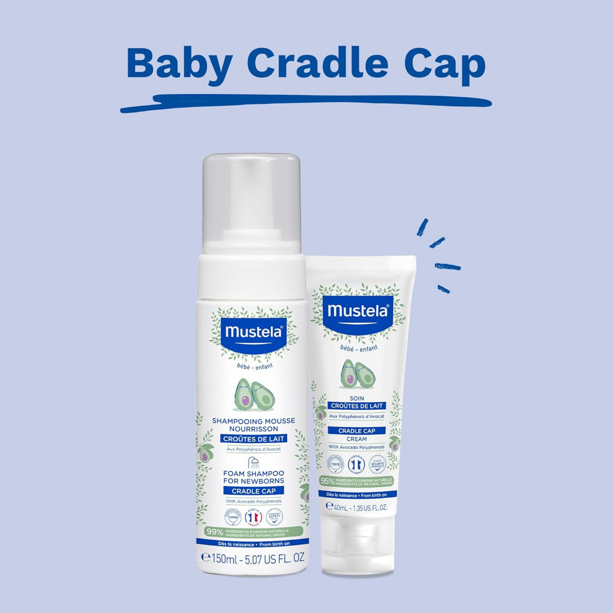 Mustela Foam Shampoo for Newborns - Tear-Free Baby Shampoo with Natural Avocado Perseose - Reduces Cradle Cap Flakes - 150ml