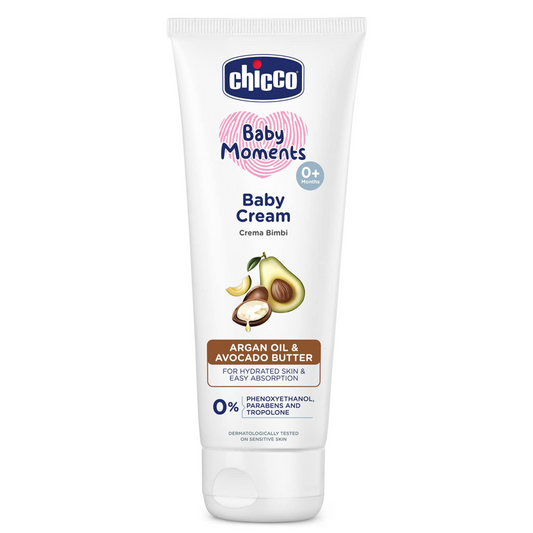 Chicco Baby Moments Baby Cream for Babies with Argan Oil & Avocado Butter, | Natural Ingredients for Hydrated Skin | Dermatologically Tested | Phenoxyethanol, Parabens & Lauryl sulphates free