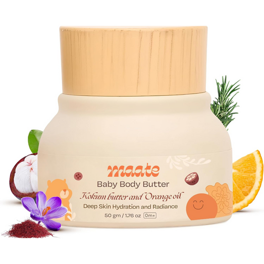 Maate Baby Body Butter (50 gm) | Enriched with Pure Kokum Butter, Shea Butter, Orange & Saffron Oil | Baby Cream For Face, Skin & Body | Baby Body Butter For Kids 0-12 years | Baby Moisturizer Cream