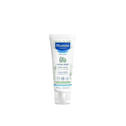 Mustela HydraBebe Facial Cream - 40ml | Nourishing Face Lotion for Normal Skin | Hypoallergenic, Long-Lasting Hydration with Sweet Almond & Jojoba Oil | Gentle Care for Newborns & Babies