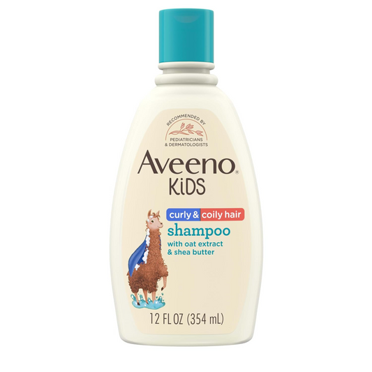 Aveeno Kids Curly & Coily Hair Shampoo, Hydrating Shampoo for Type 3 & 4 Hair, Kids Curly Hair Products suitable for Sensitive Scalps with Oat Extract & Shea Butter, Paraben-Free, 12 fl. oz