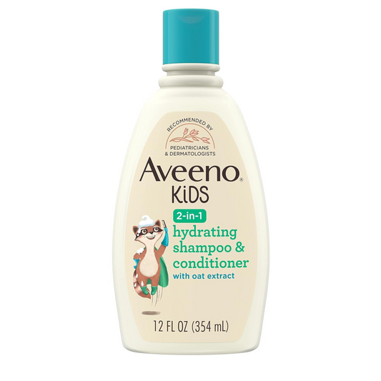 Aveeno Baby Kids 2-In-1 Hydrating Shampoo & Conditioner, Gently Cleanses, Conditions & Detangles Kids Hair, Formulated With Oat Extract, For Sensitive Skin & Scalp, Hypoallergenic, 12 Fl. Oz (354Ml)