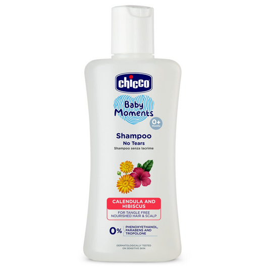 Chicco Baby Moments Shampoo for Babies with Calendula & Hibiscus, 200 ml| No Tears Formula|For Soft & Smooth Hair|Dermatologically Tested|Parabens & Phenoxyethanol Free