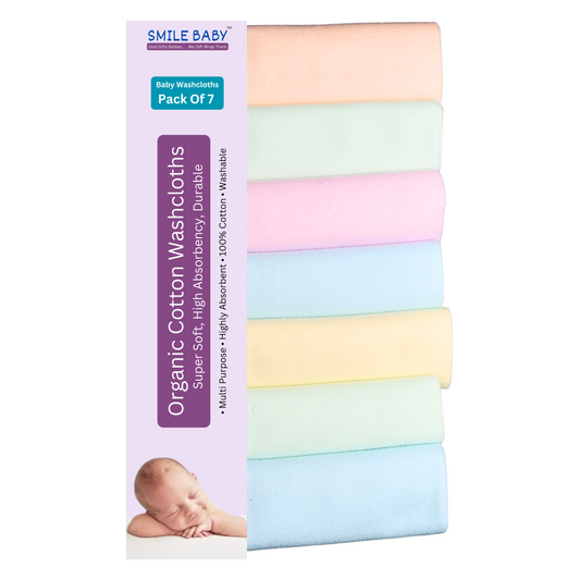 Smile Baby Washcloth for New Born 100% Hosiery Cotton/Reusable Extra Soft Face Towels washcloth for Babies (7 pieces) Color may vary (Pack of 1)