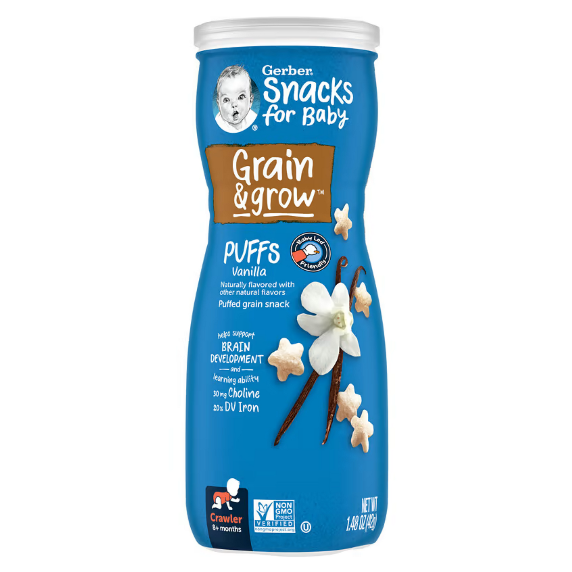 Gerber, Snacks for Baby, Grain & Grow, Puffs, Puffed Grain Snack, 8+ Months, Vanilla, 1.48 oz (42 g)