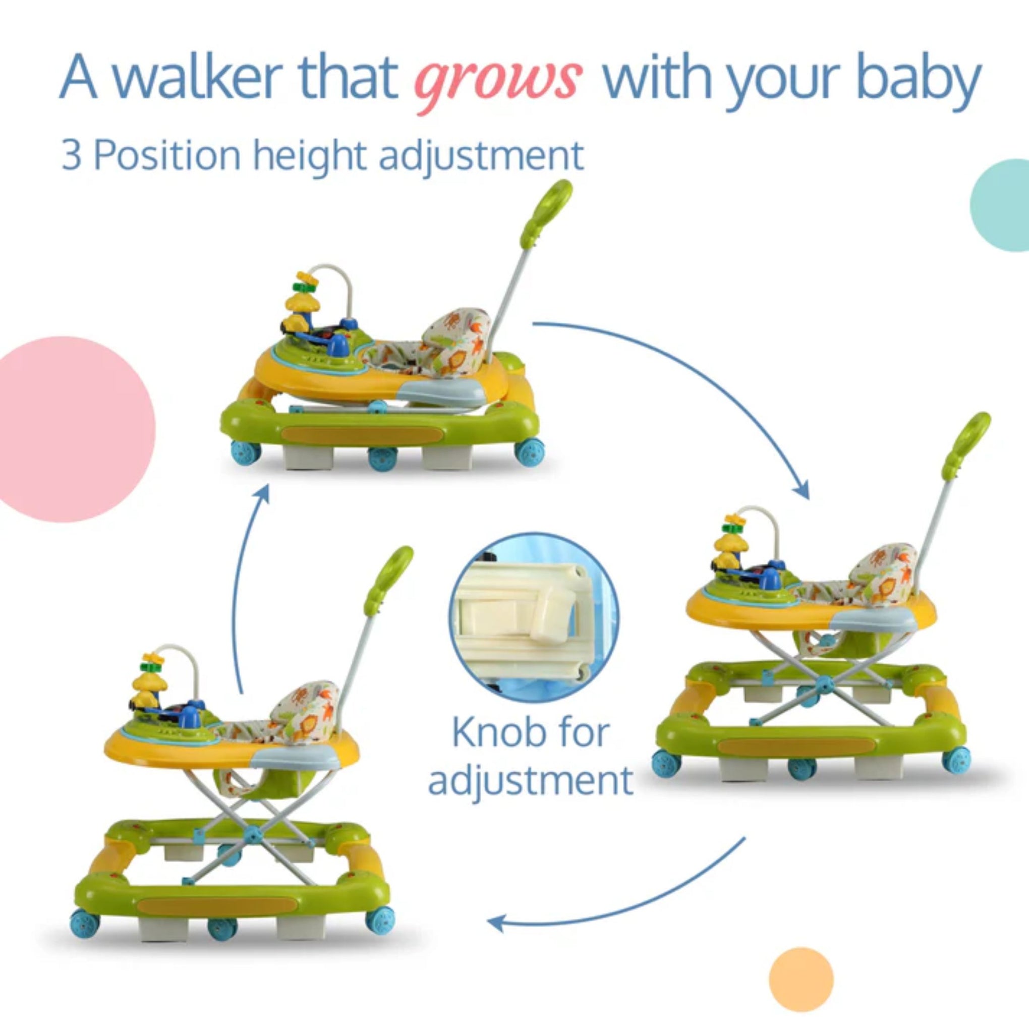 LuvLap Comfy 2-in-1 Baby Walker & Rocker with Parental Push Handle, Anti Fall, Anti Skid Mechanism, Height Adjustable with Light, Rattle & Musical Toys, Cushioned Walker for Baby 6-18months (Green)