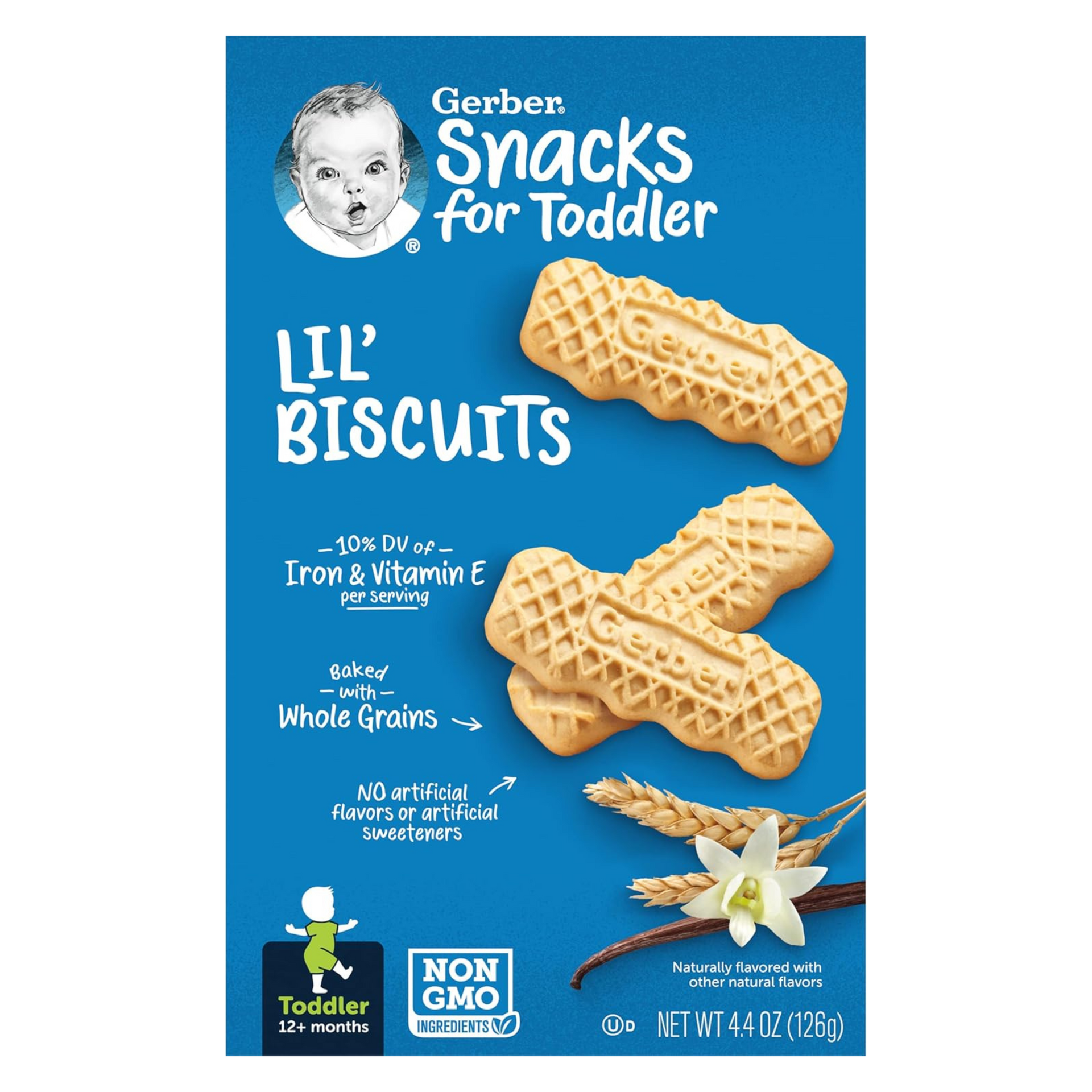 GERBER Lil' Biscuits Toddler Snacks, Vanilla , Non-GMO Verified, Baked With Whole Grains, Naturally Flavoured Box  (126 g)