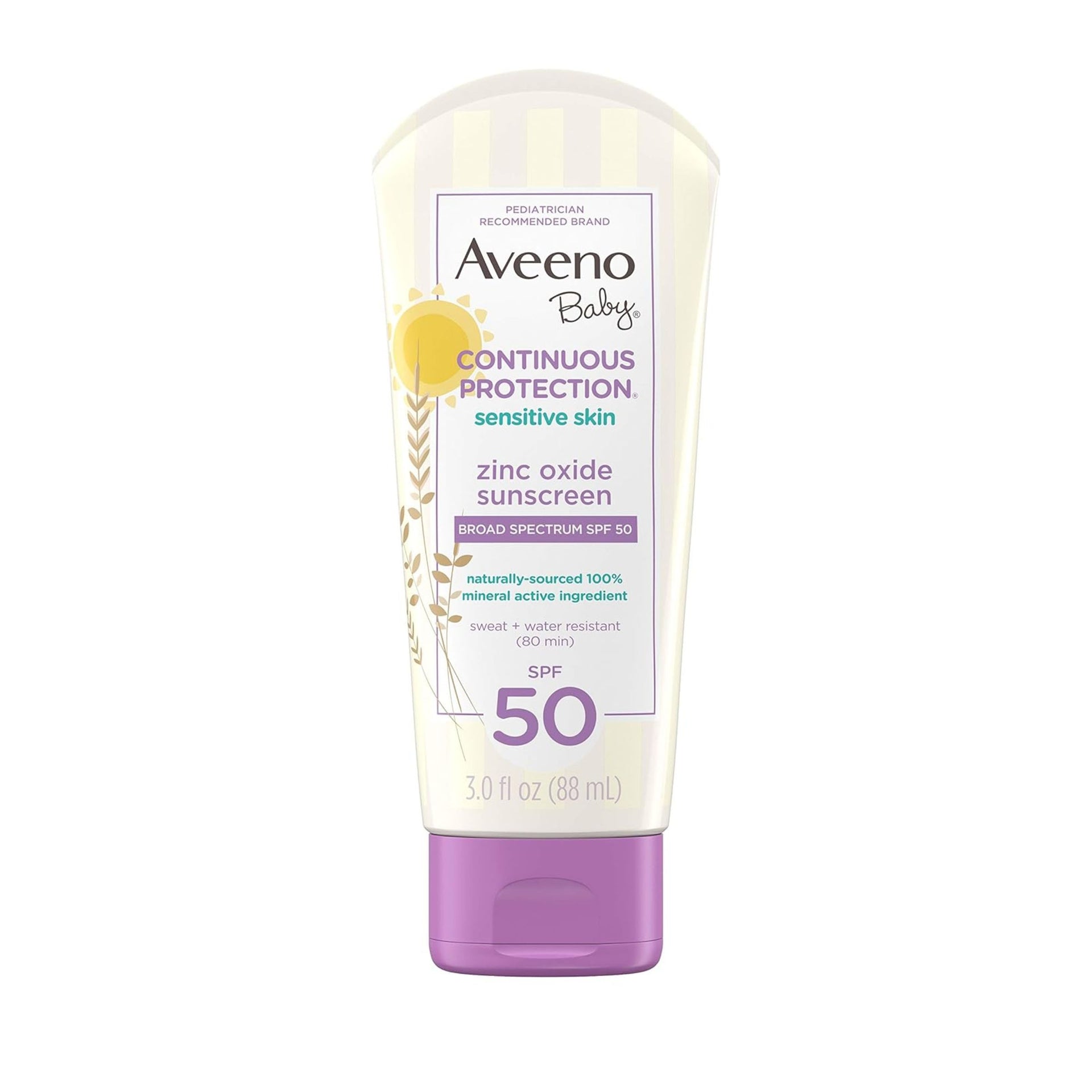 Aveeno Baby Continuous Protection Zinc Oxide Mineral Sunscreen Lotion for Sensitive Skin with, 88ml.