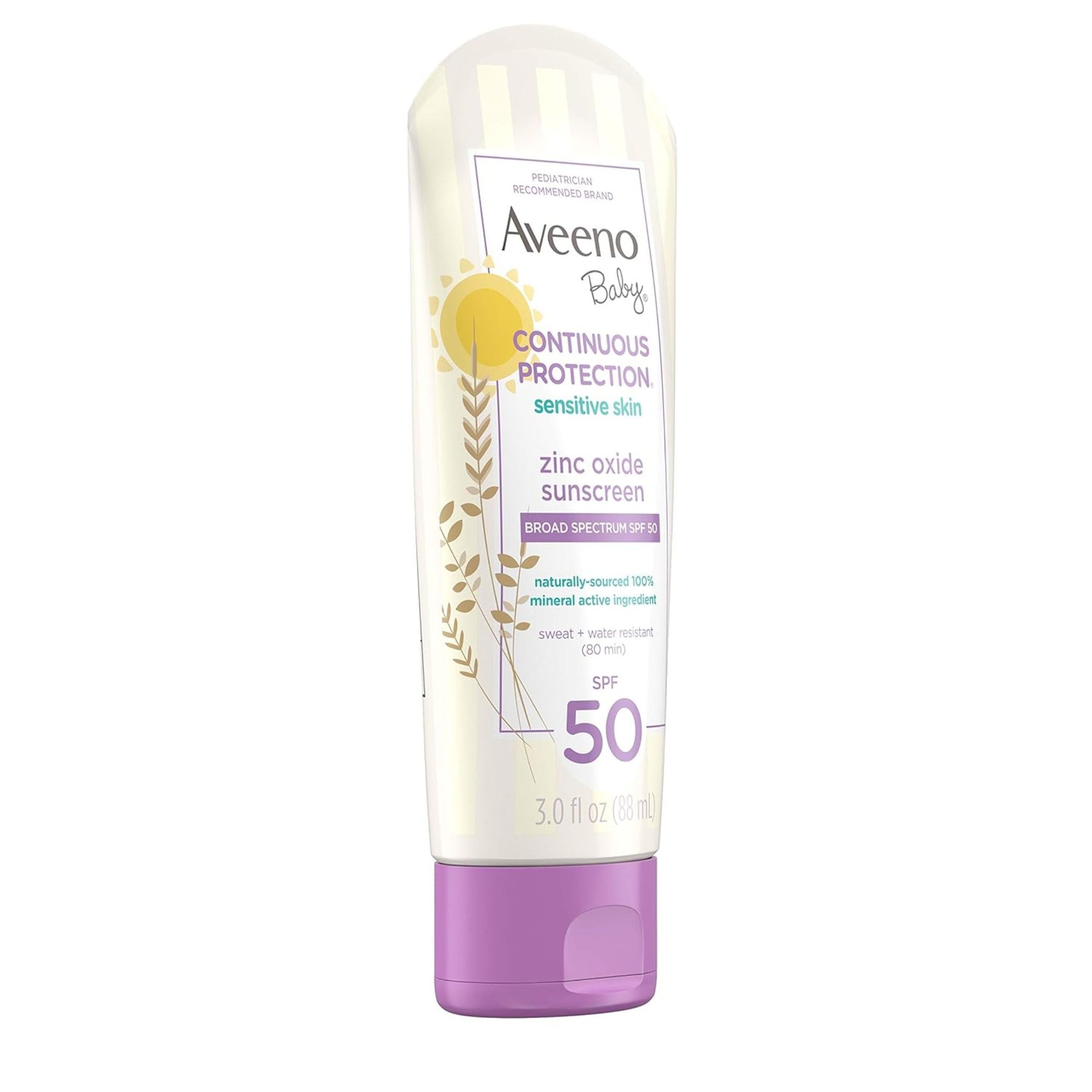 Aveeno Baby Continuous Protection Zinc Oxide Mineral Sunscreen Lotion for Sensitive Skin with, 88ml.