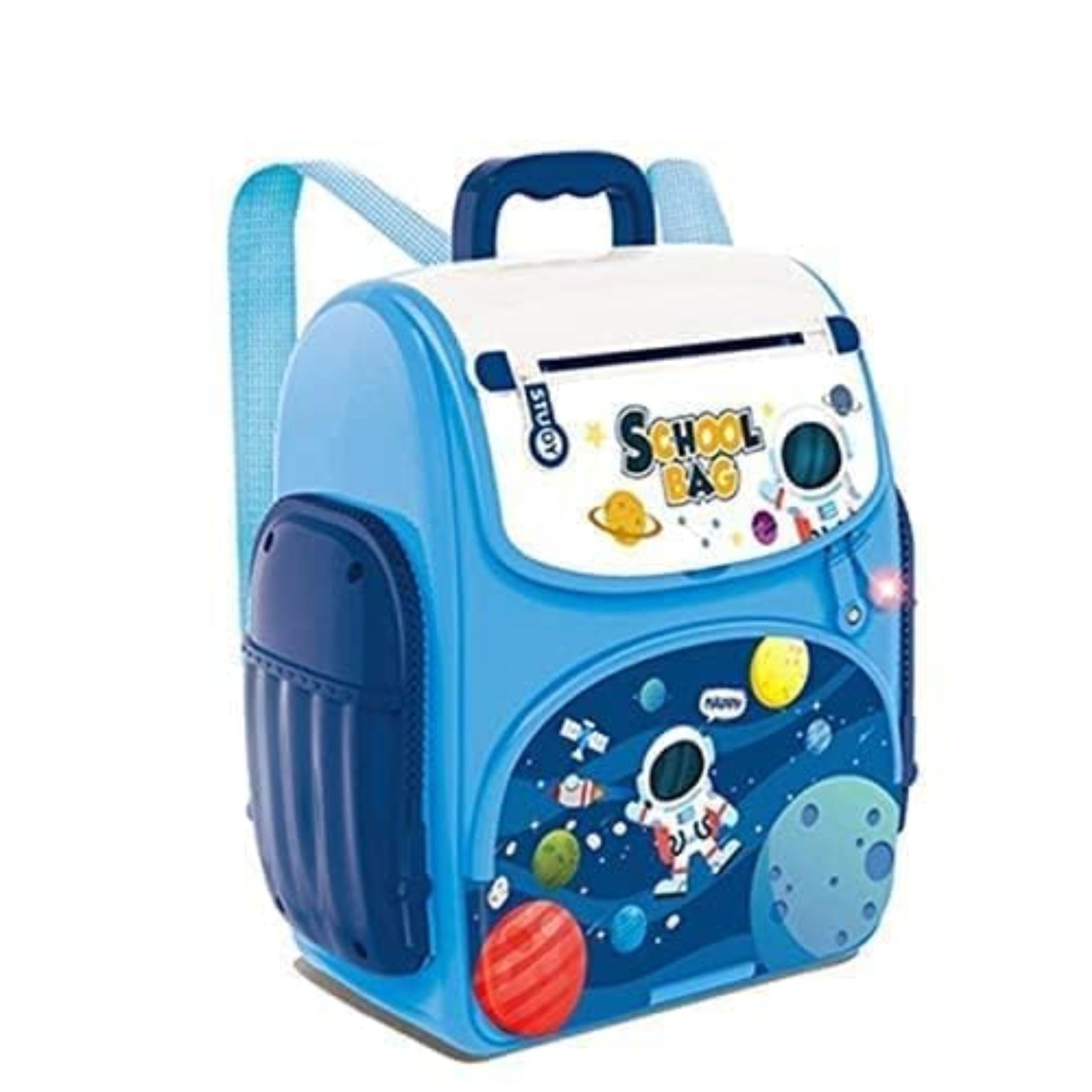 Mini ATM Piggy. Bank, Money Saving Bank > for Real 'Money Cash Coin | School Bag Musical Money Safe Kids Piggy Savings Bank with Finger Print Sensor - Blue