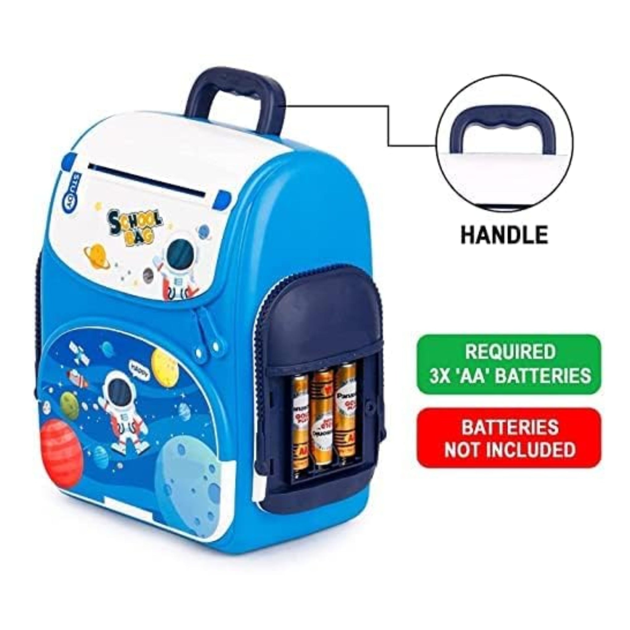 Mini ATM Piggy. Bank, Money Saving Bank > for Real 'Money Cash Coin | School Bag Musical Money Safe Kids Piggy Savings Bank with Finger Print Sensor - Blue