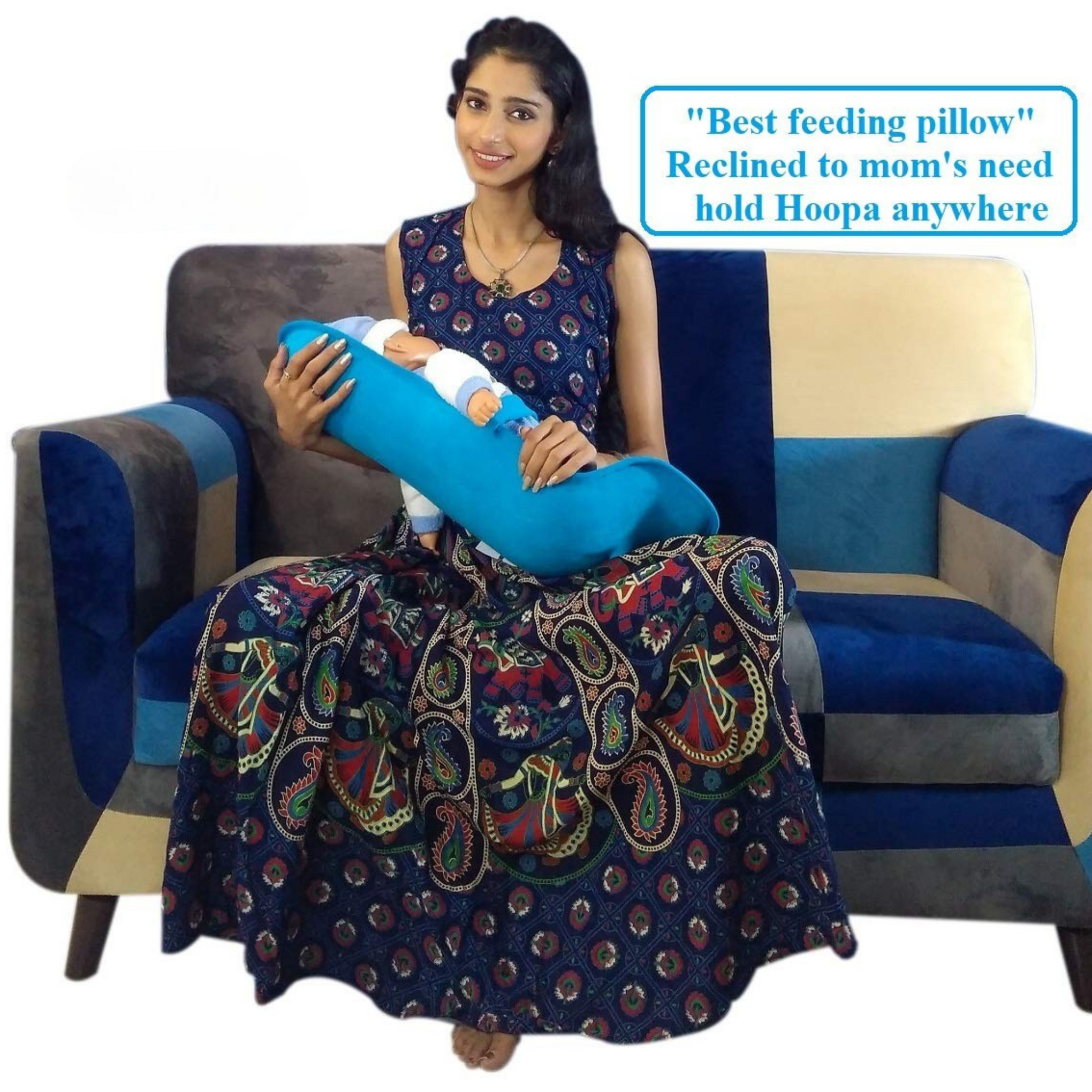 Hoopa Cotton Feeding Pillow R.Blue | Feeding Pad | Nursing Pad | Nursing Pillow | Infant Carrier | Newborn Carrier | Reclined Carrier With Belt