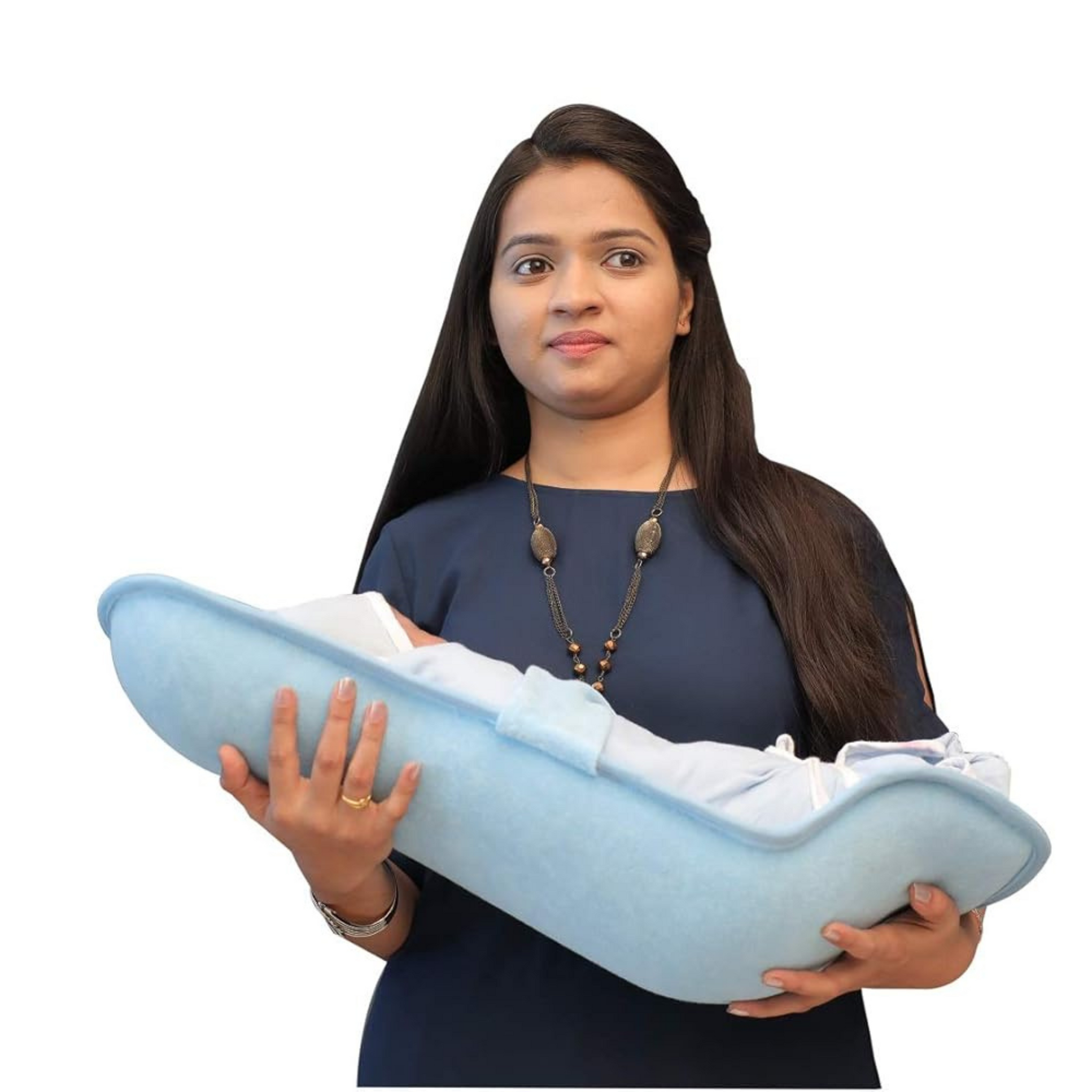 Hoopa Cotton Feeding Pillow Blue| Feeding Pad | Nursing Pad | Nursing Pillow | Infant Carrier | Newborn Carrier | Reclined Carrier With Belt