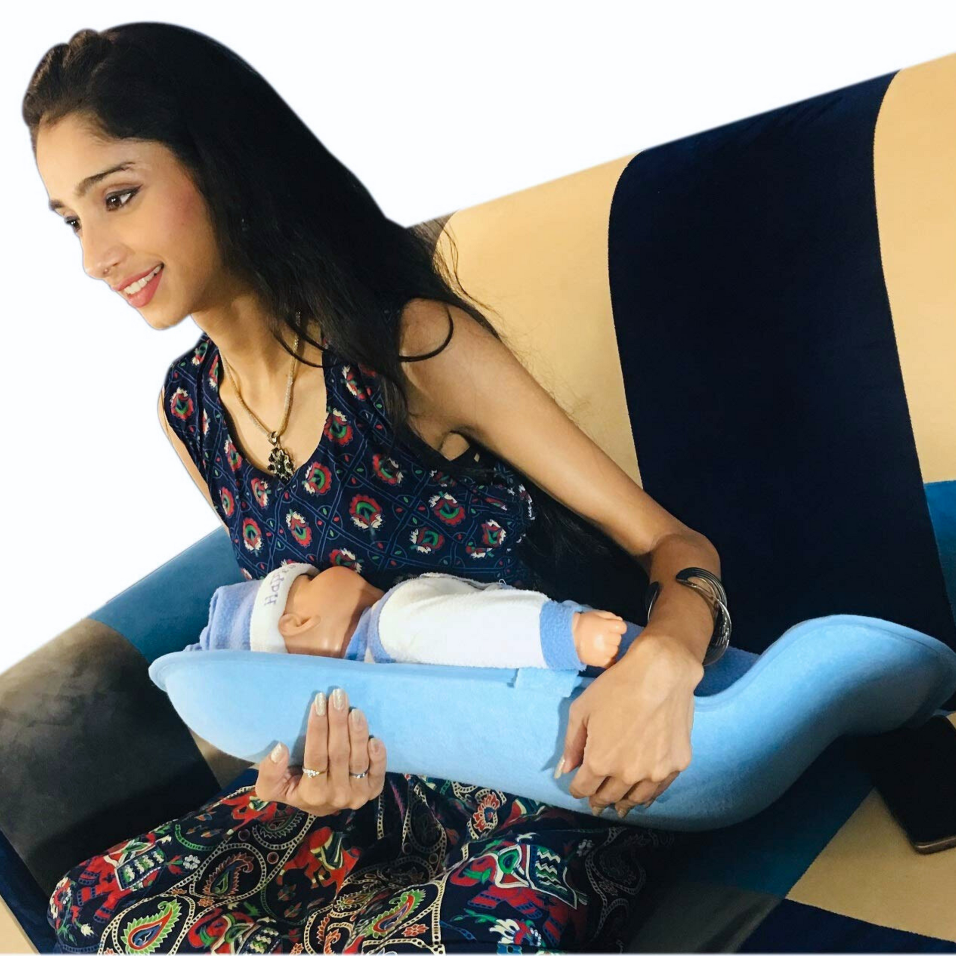 Hoopa Cotton Feeding Pillow Blue| Feeding Pad | Nursing Pad | Nursing Pillow | Infant Carrier | Newborn Carrier | Reclined Carrier With Belt