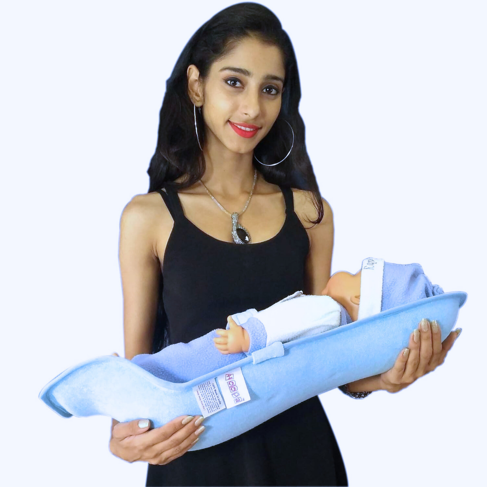 Hoopa Cotton Feeding Pillow Blue| Feeding Pad | Nursing Pad | Nursing Pillow | Infant Carrier | Newborn Carrier | Reclined Carrier With Belt