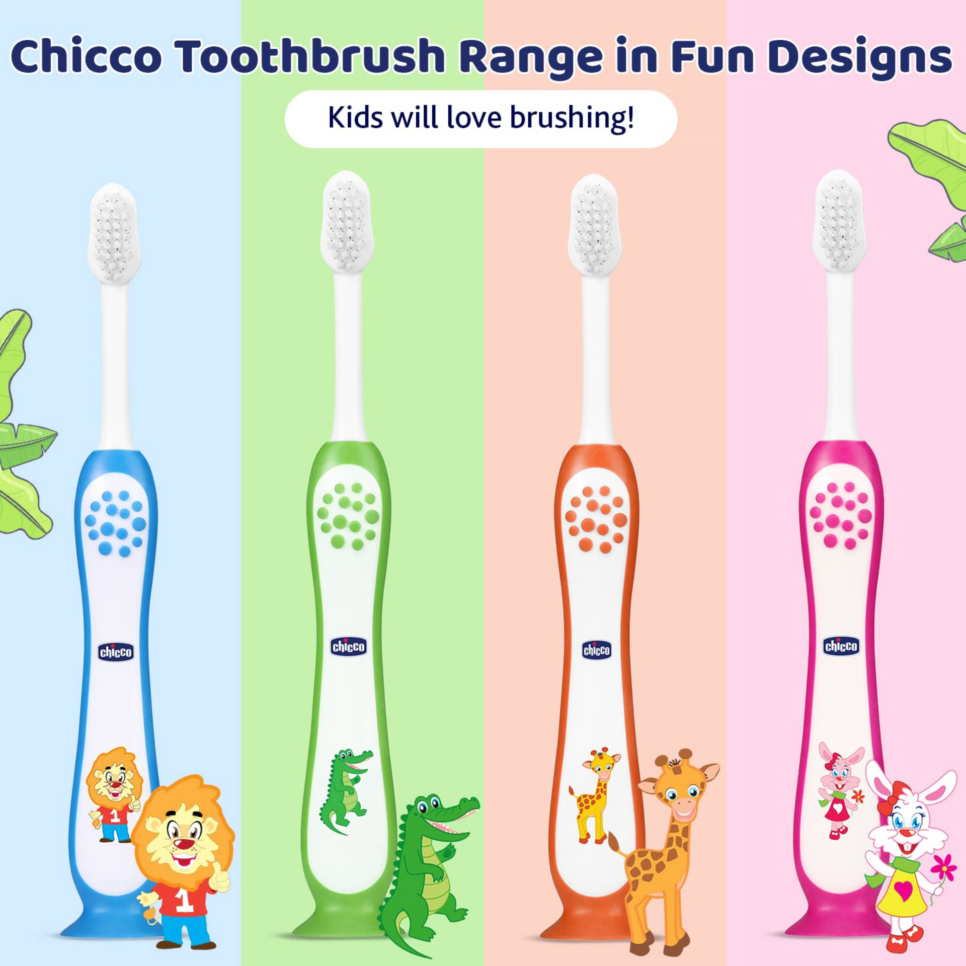 Chicco Manual Toothbrush For Kids (3Y-8Y) With Suction Cup | Extra Soft Tapered Bristles For Milk And Permanent Teeth | With Tongue Scraper And Bpa Free Material (Blue), 1 Count