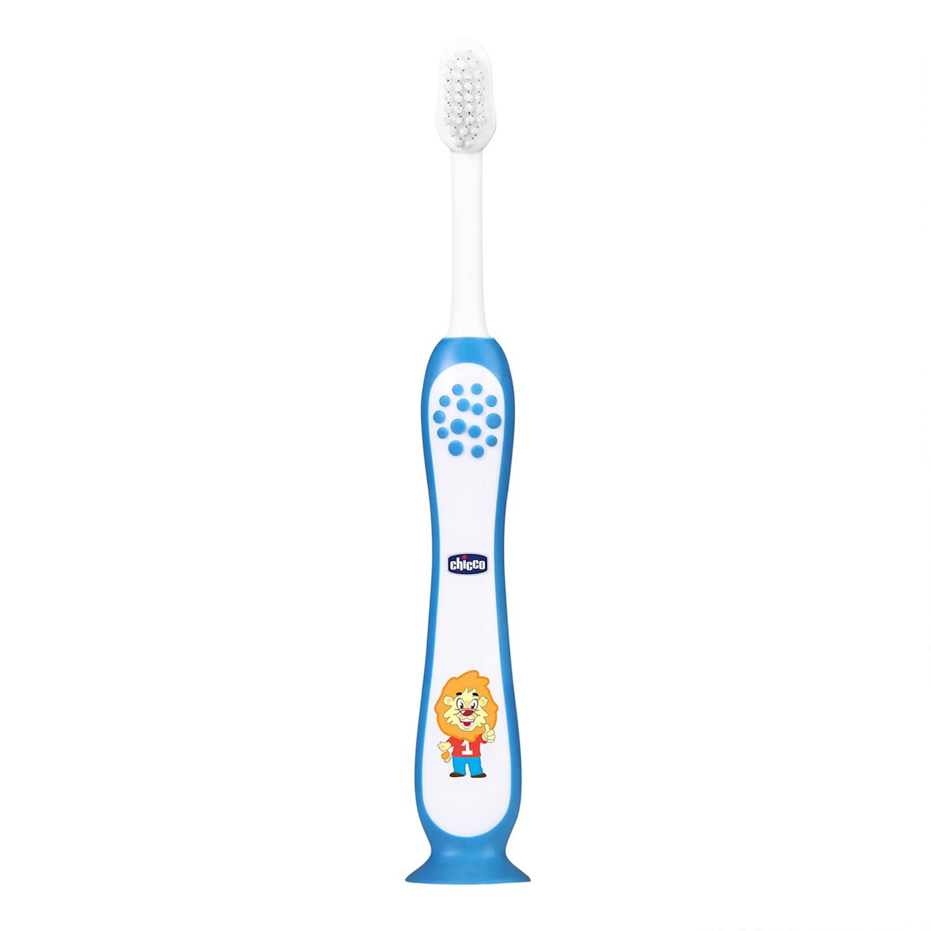 Chicco Manual Toothbrush For Kids (3Y-8Y) With Suction Cup | Extra Soft Tapered Bristles For Milk And Permanent Teeth | With Tongue Scraper And Bpa Free Material (Blue), 1 Count