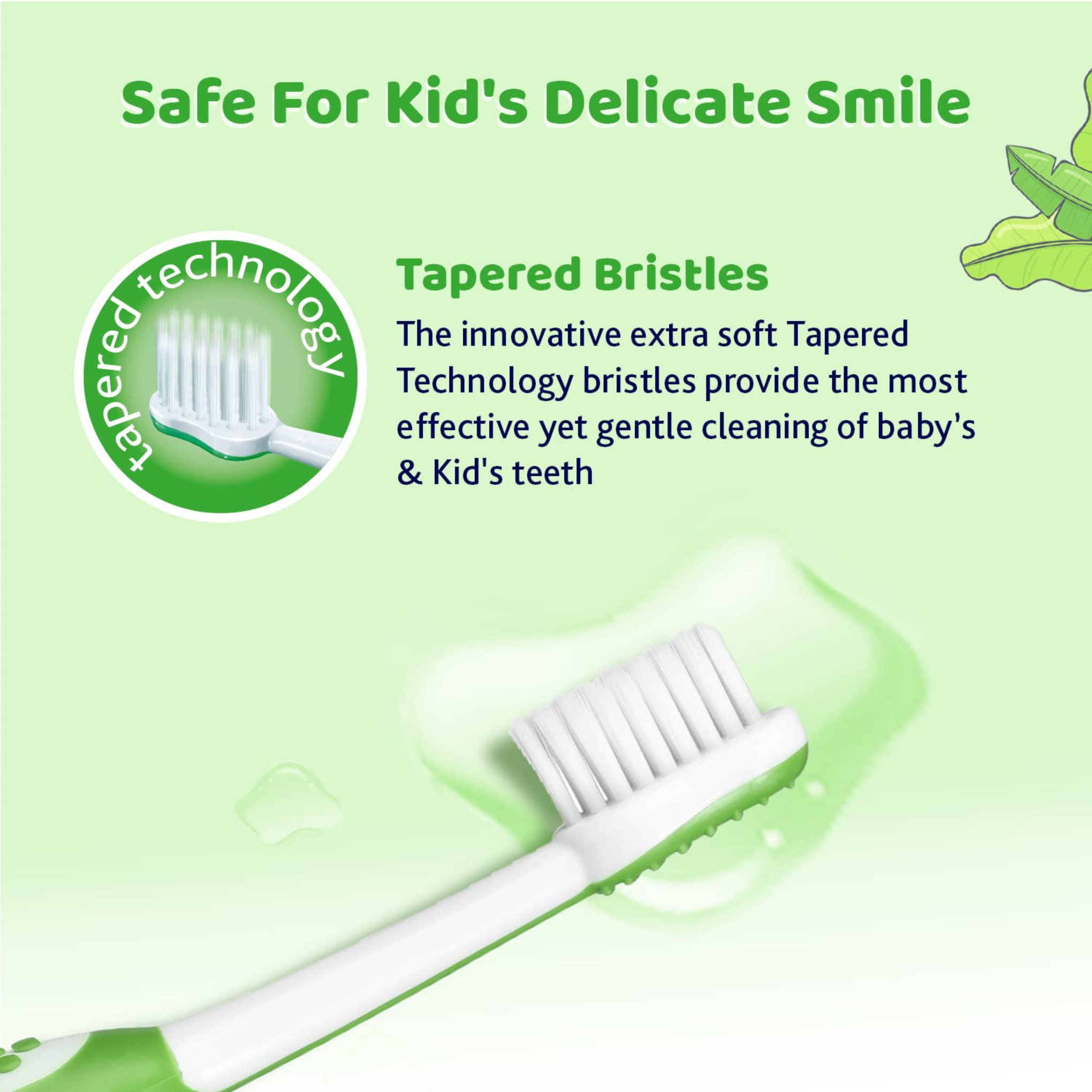 Chicco Toothbrush for Kids (3y-8y) with Suction Cup | Extra Soft Tapered Bristles for Milk and Permanent Teeth | With Tongue Scraper and BPA Free Material (Green)