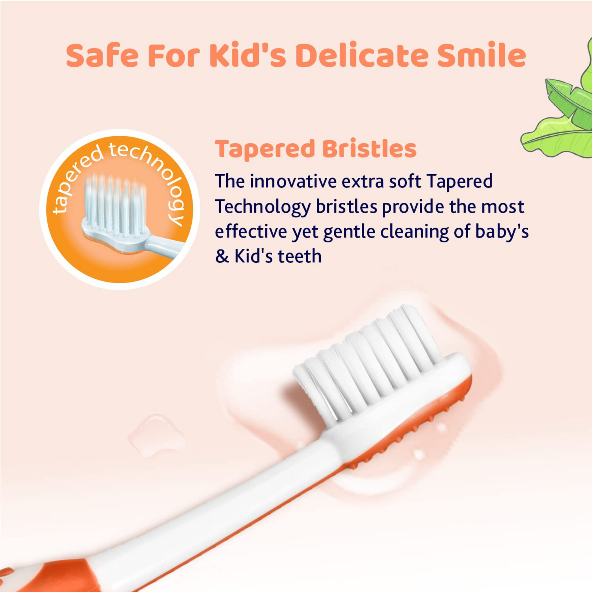 Chicco Toothbrush for Kids (3y-8y) with Suction Cup | Extra Soft Tapered Bristles for Milk and Permanent Teeth | With Tongue Scraper and BPA Free Material (Orange)