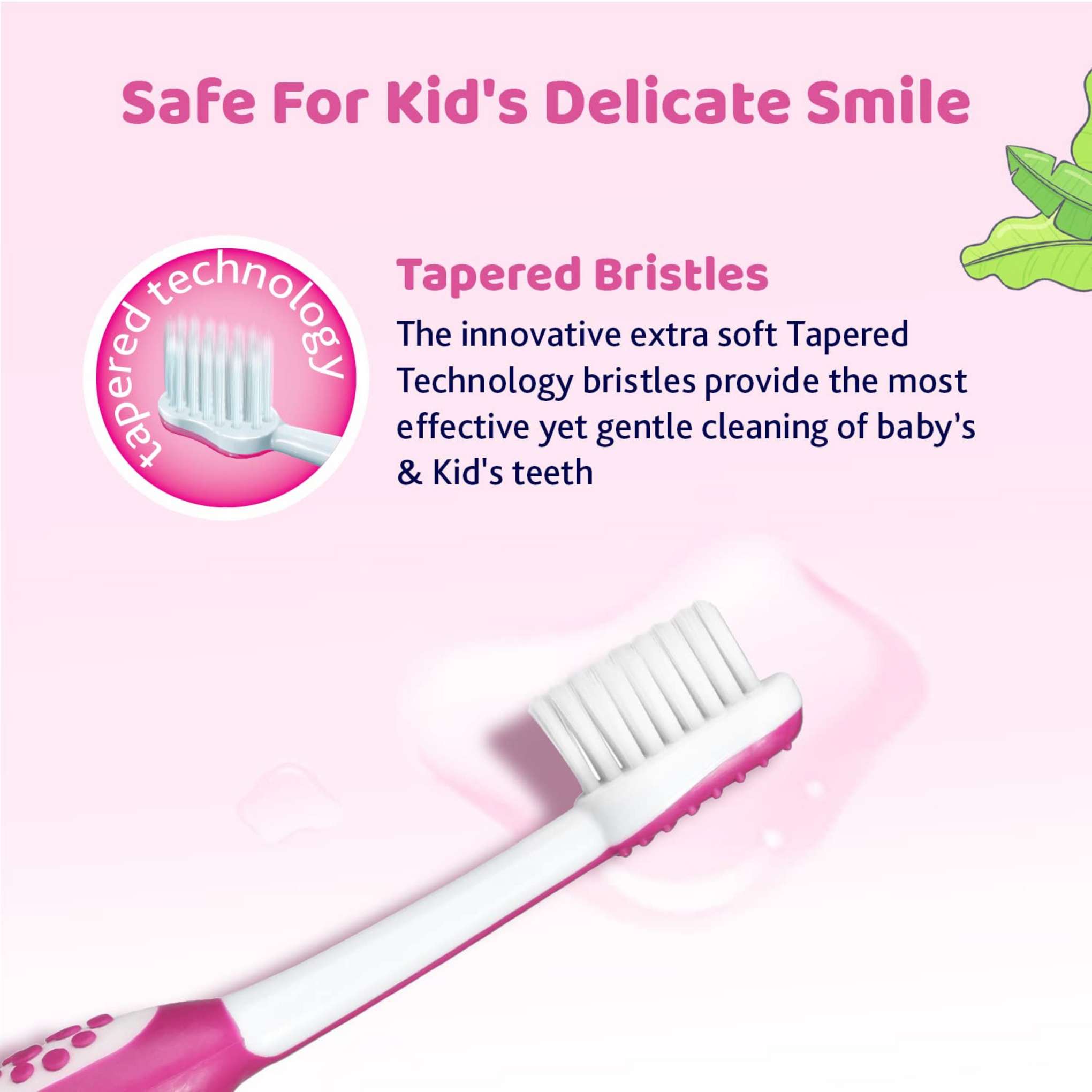 Chicco Toothbrush for Kids (3y-8y) with Suction Cup | Extra Soft Tapered Bristles for Milk and Permanent Teeth | With Tongue Scraper and BPA Free Material (Pink)