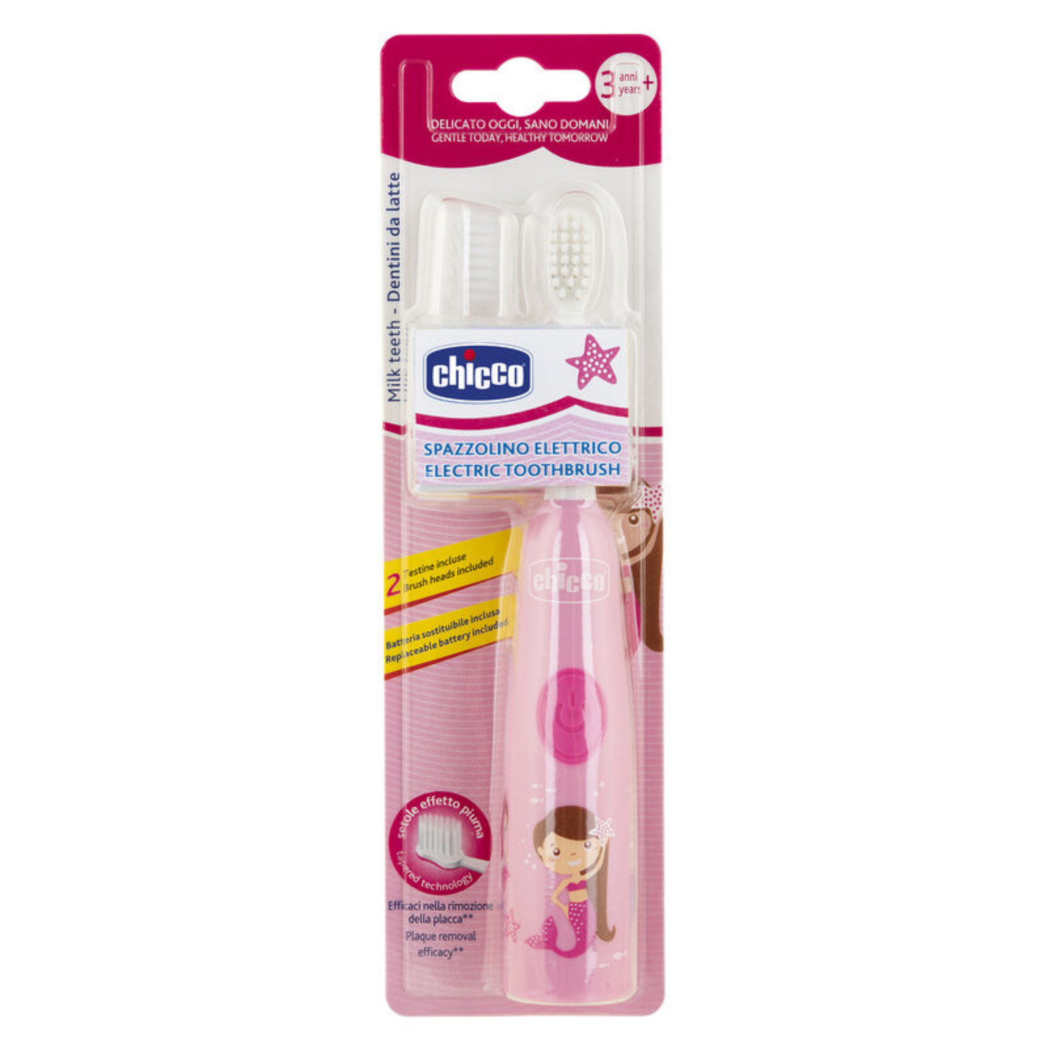 Chicco Kid Electric Toothbrush Pink with Replaceable Battery and Replacement Brush Head 3Y+,